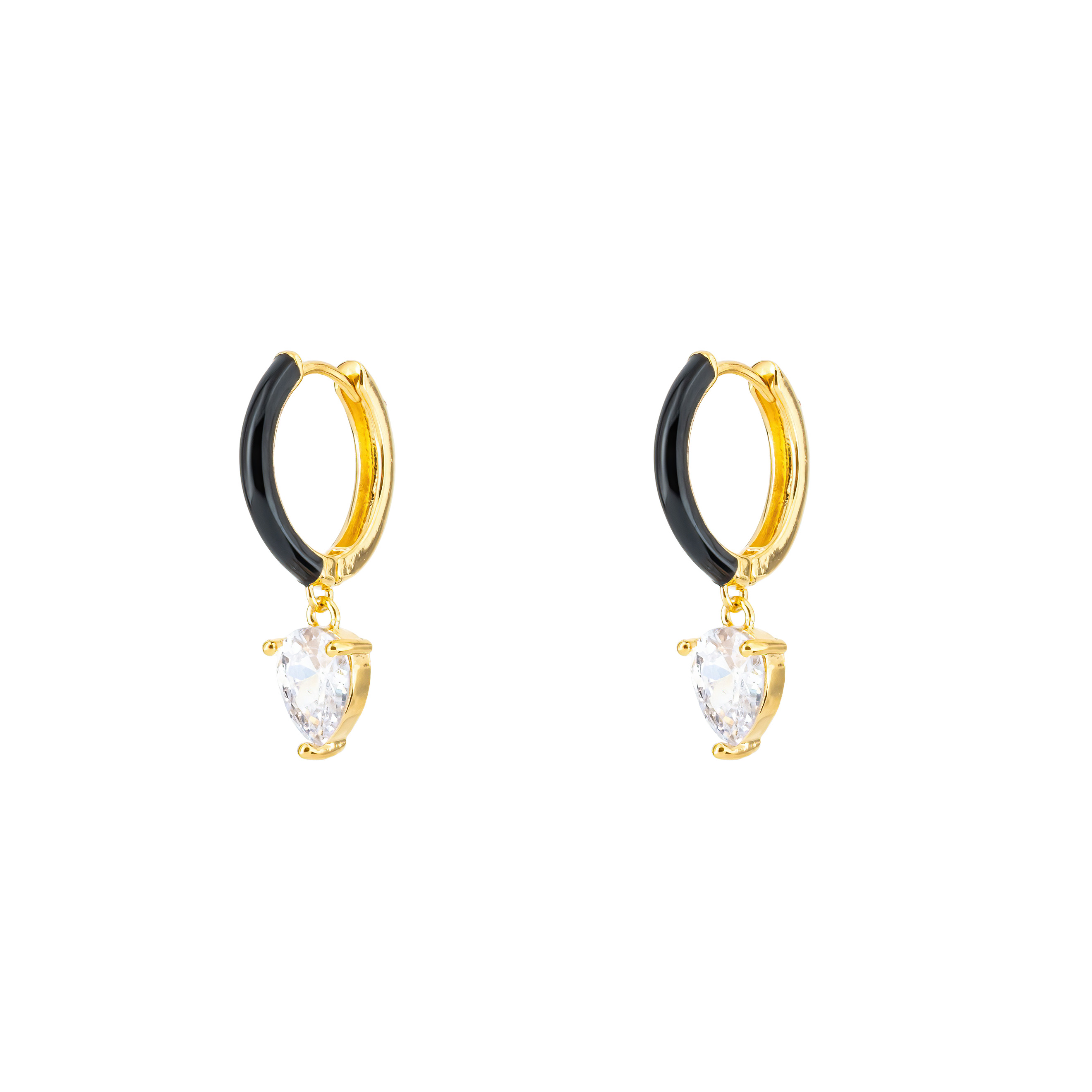 gold-tone enamel earrings with an oval cut pendant