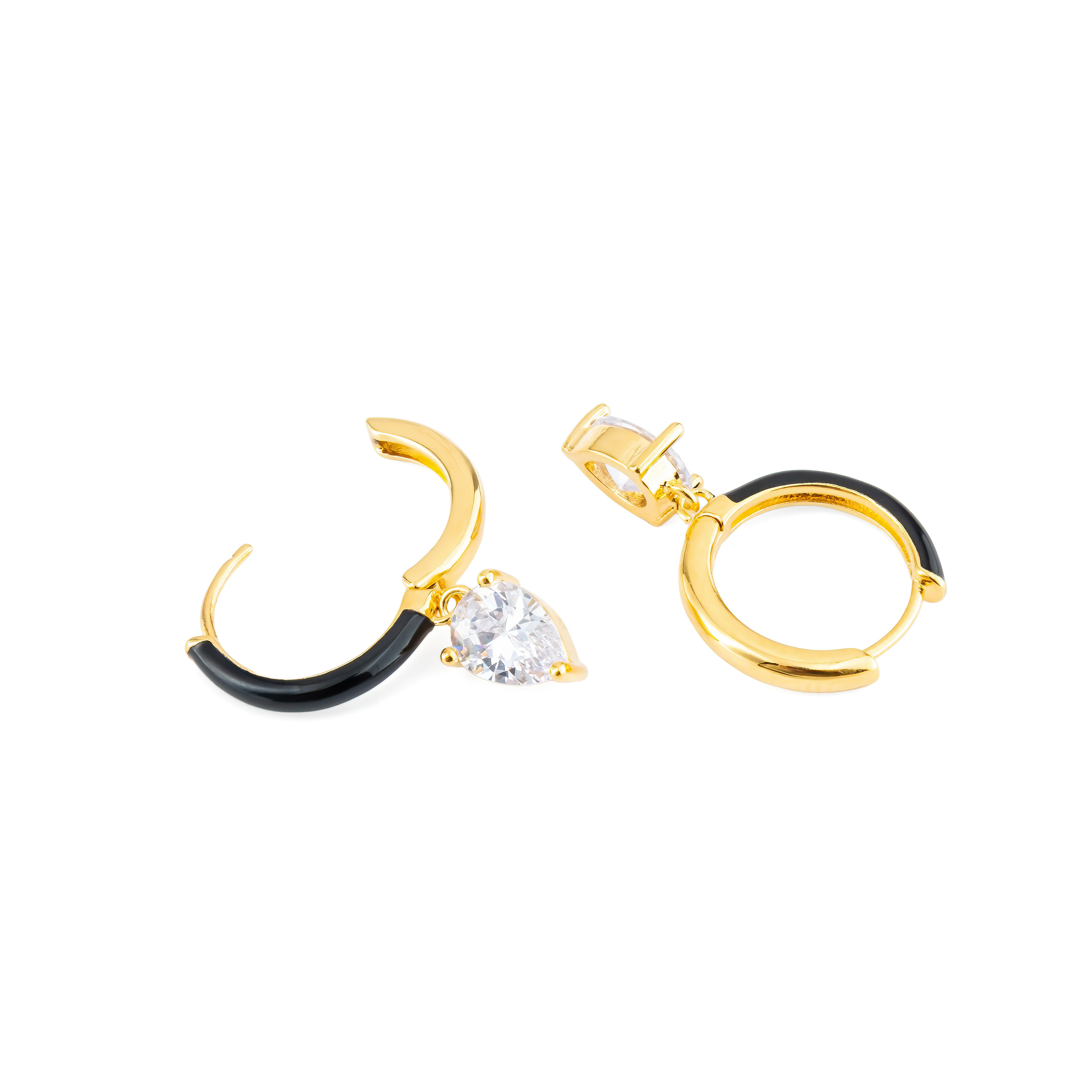 gold-tone enamel earrings with an oval cut pendant