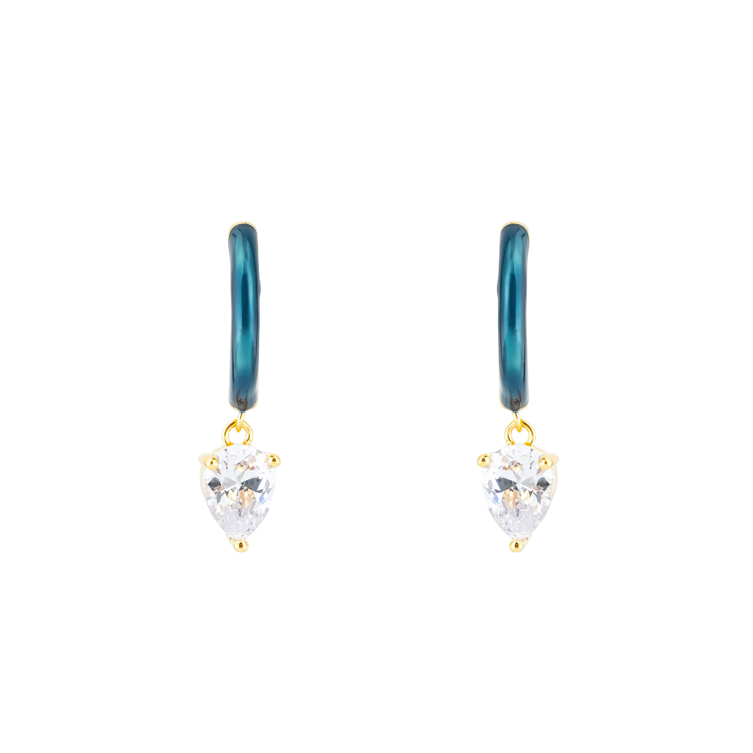 gold-tone enamel earrings with an oval cut pendant