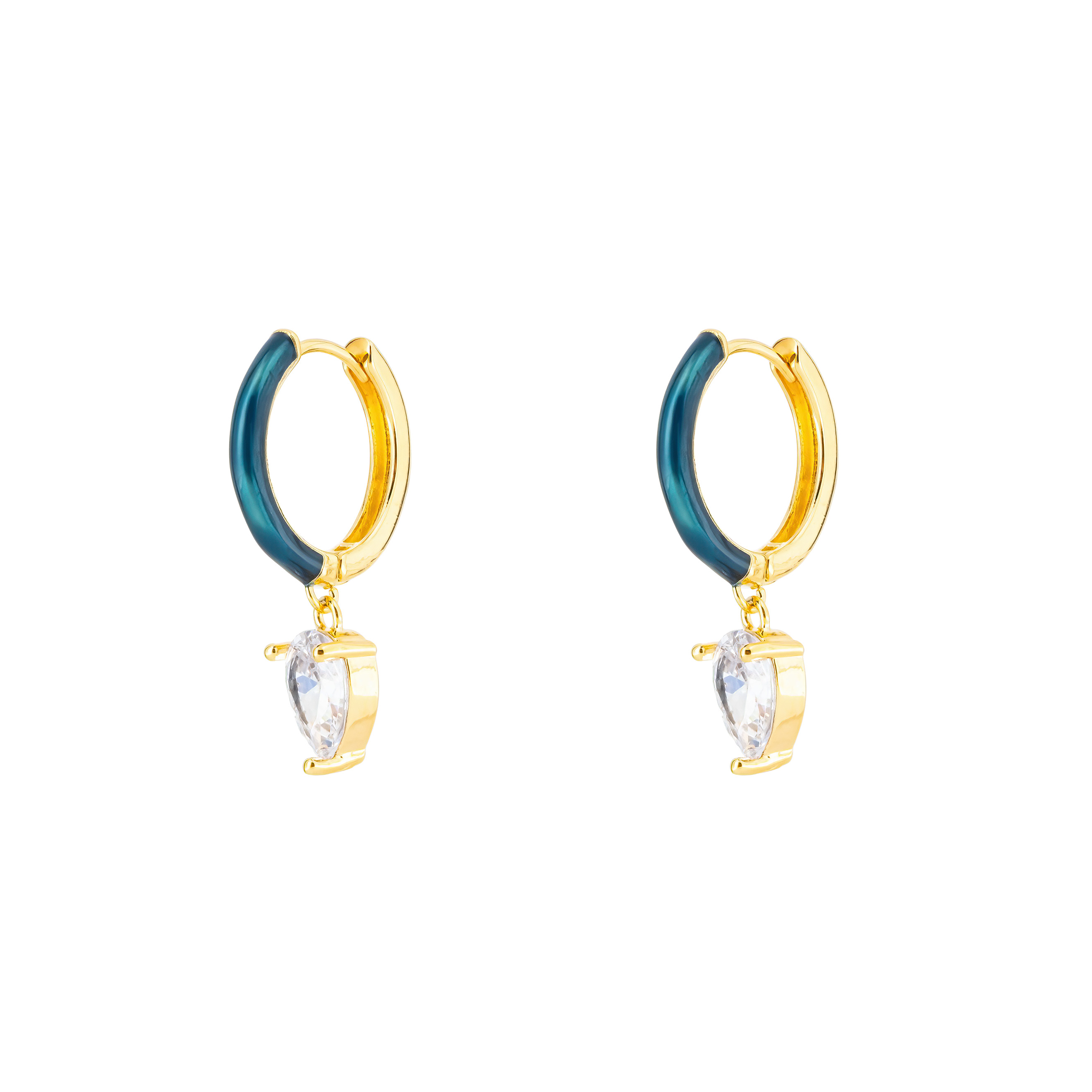 gold-tone enamel earrings with an oval cut pendant