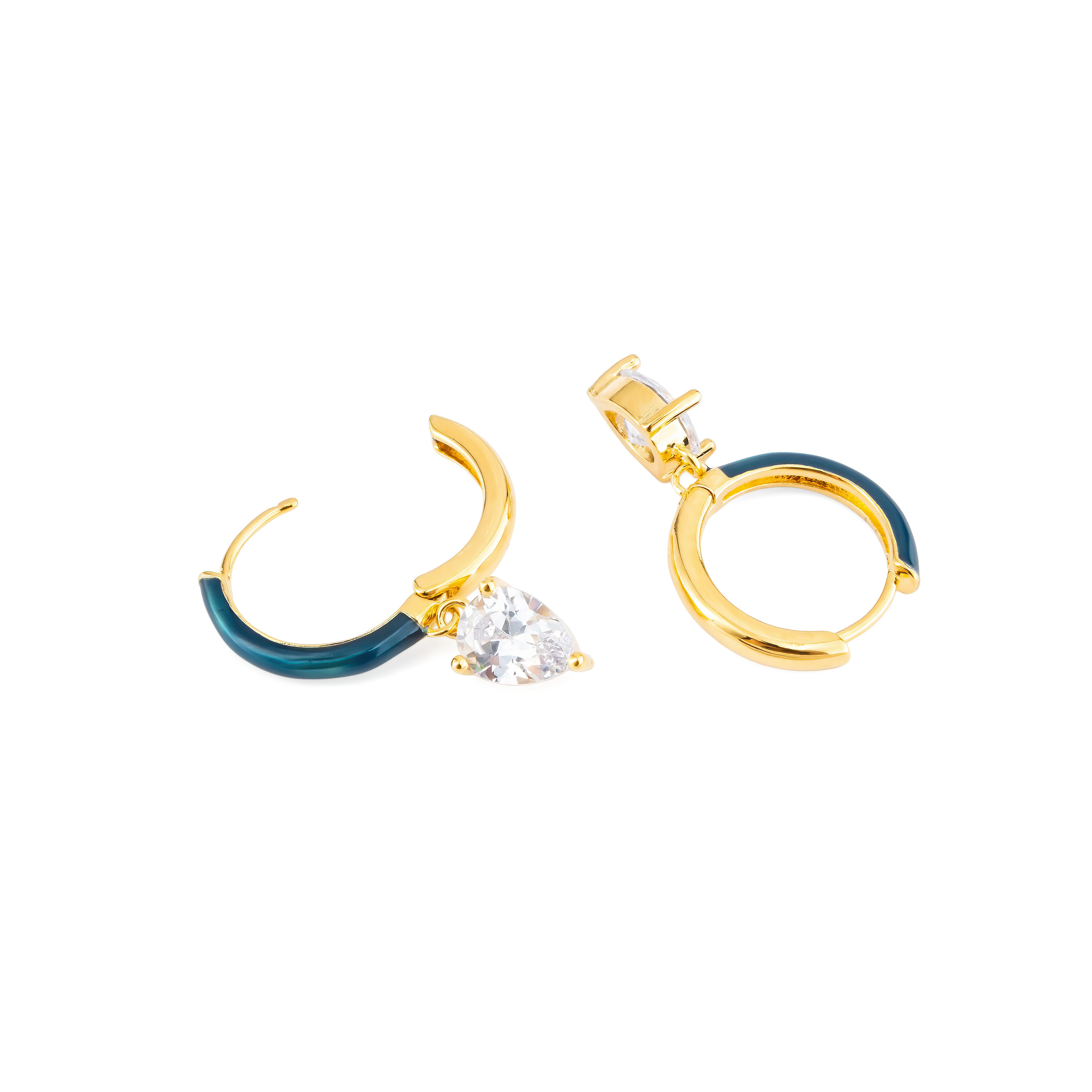 gold-tone enamel earrings with an oval cut pendant
