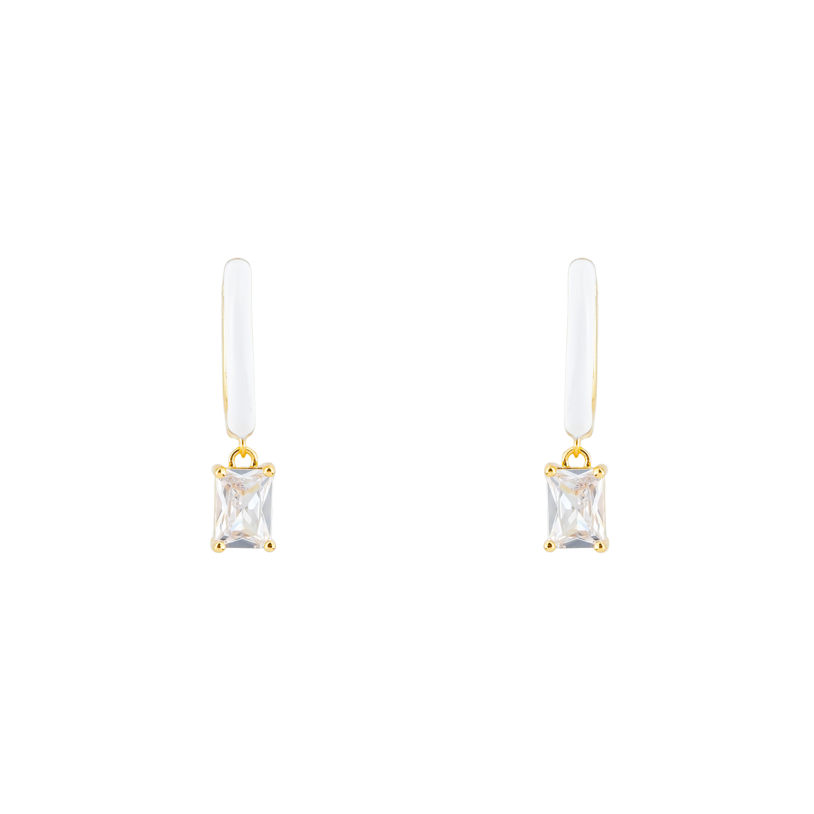 gold-tone enamel earrings with a baguette cut pendant