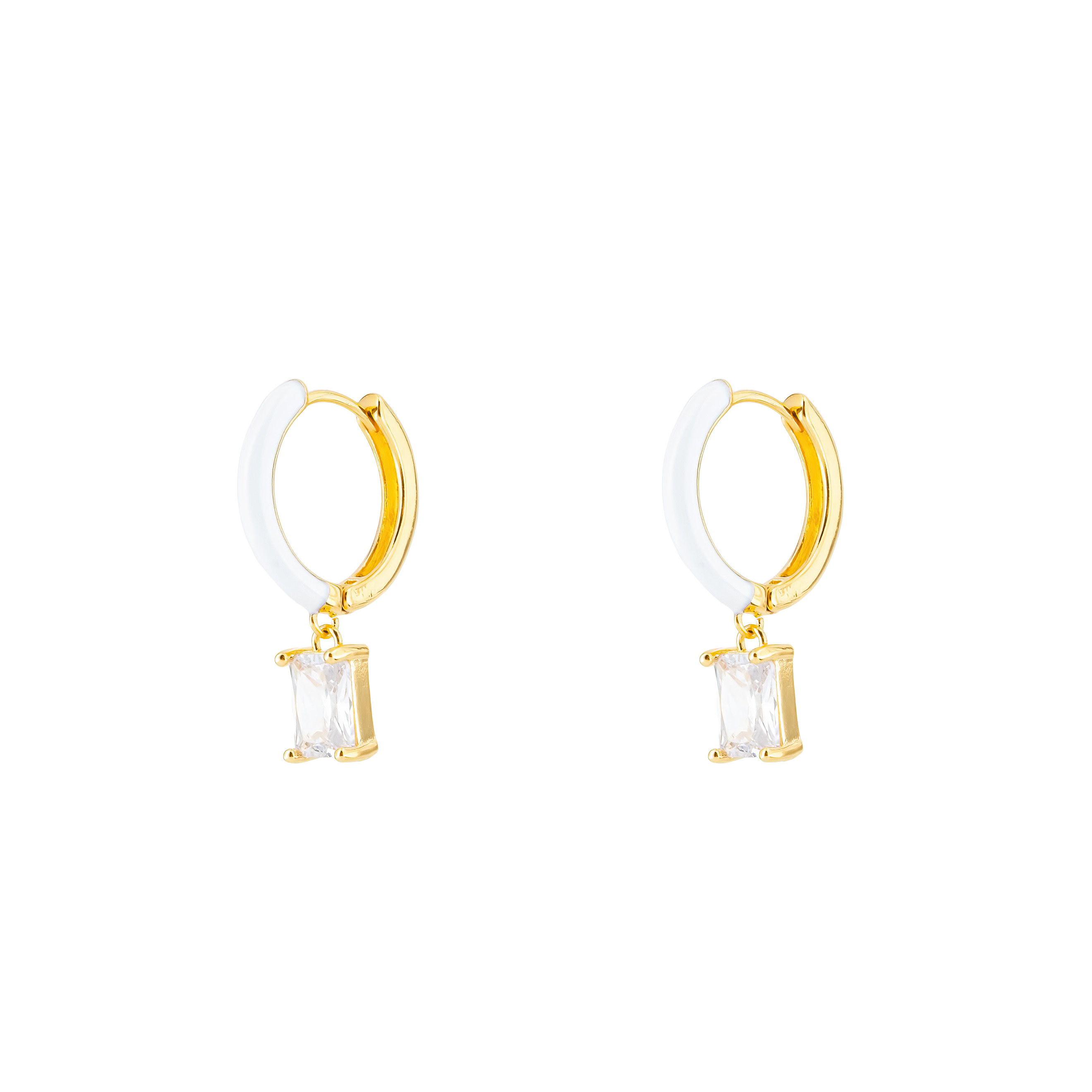 gold-tone enamel earrings with a baguette cut pendant