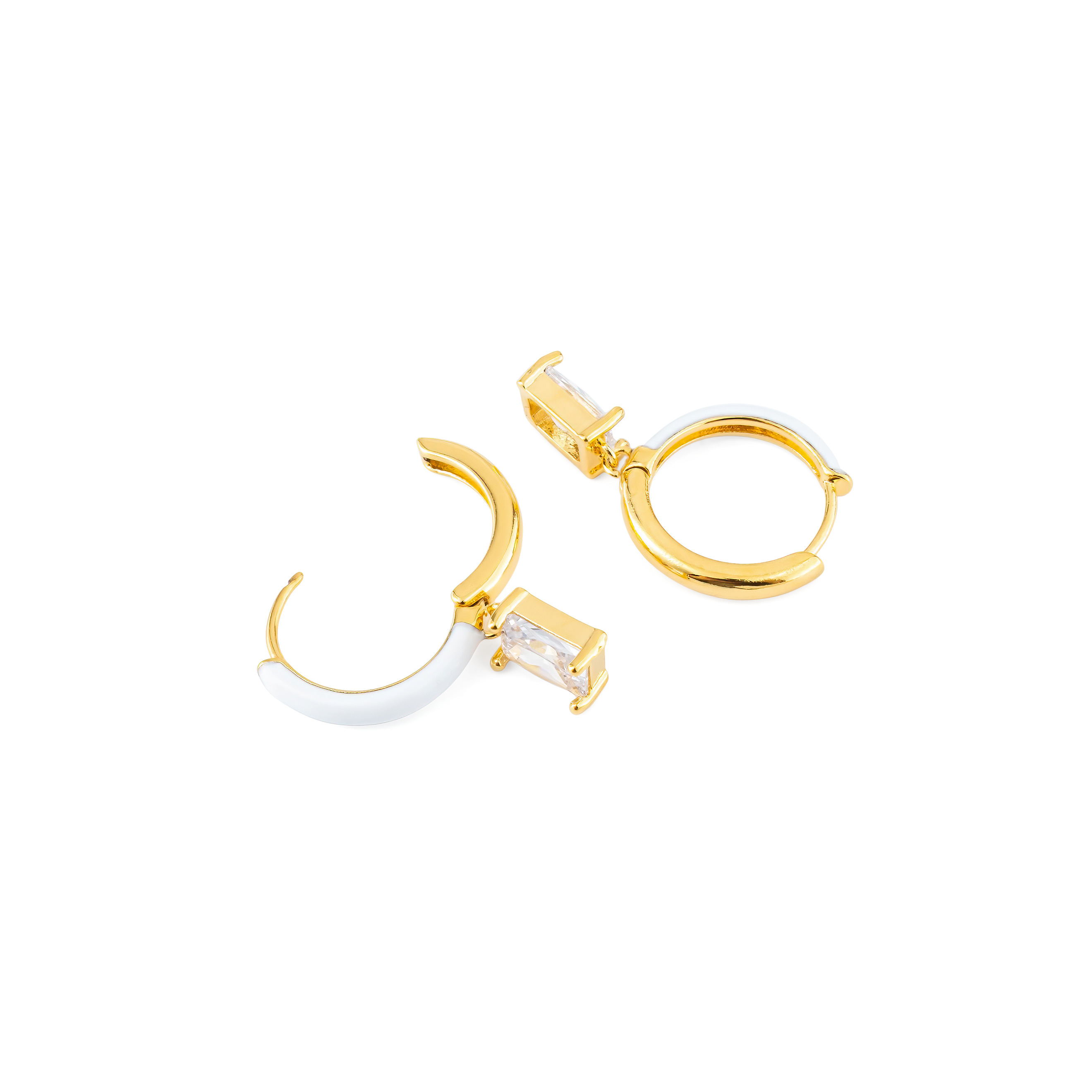 gold-tone enamel earrings with a baguette cut pendant