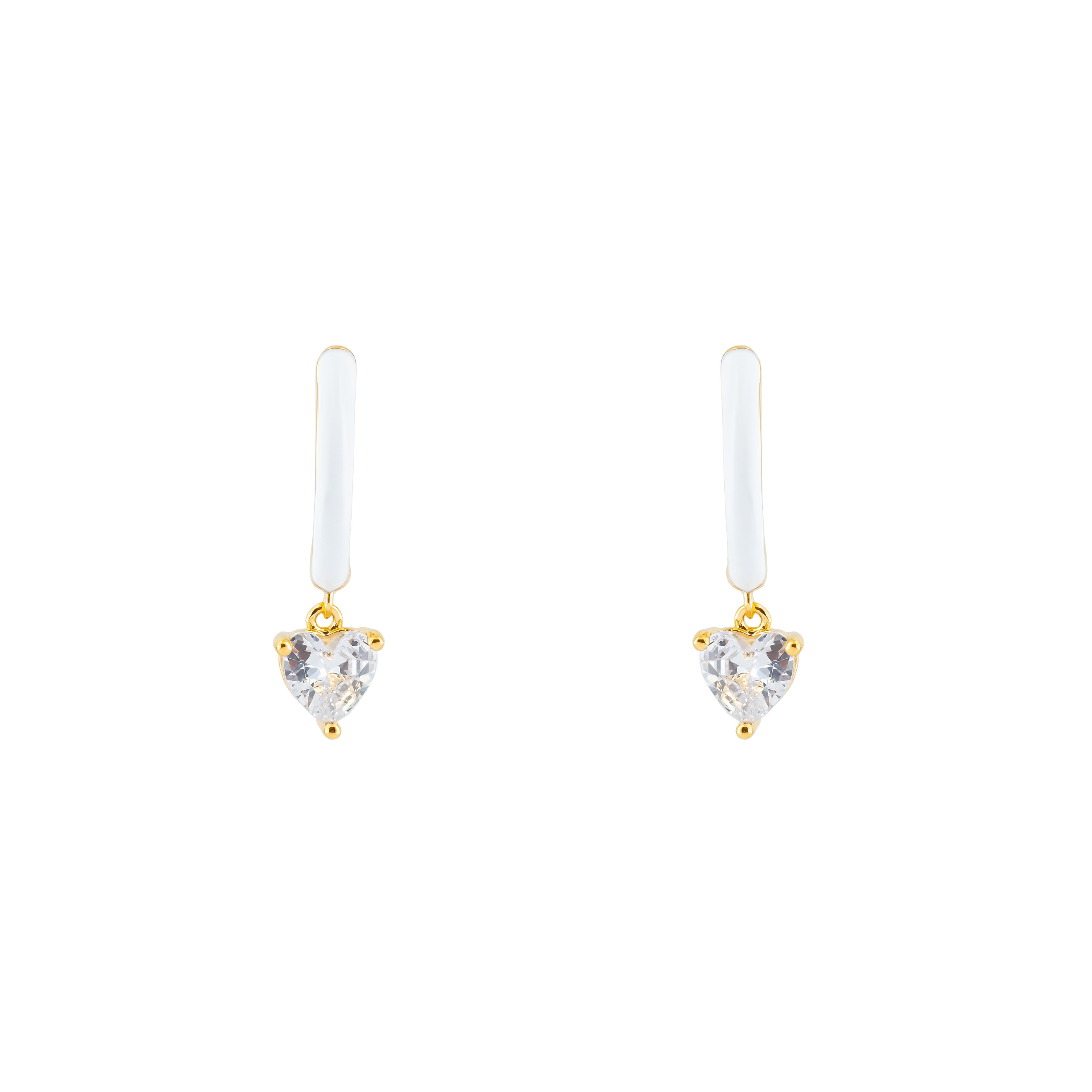 gold-tone enamel earrings with a heart pendant