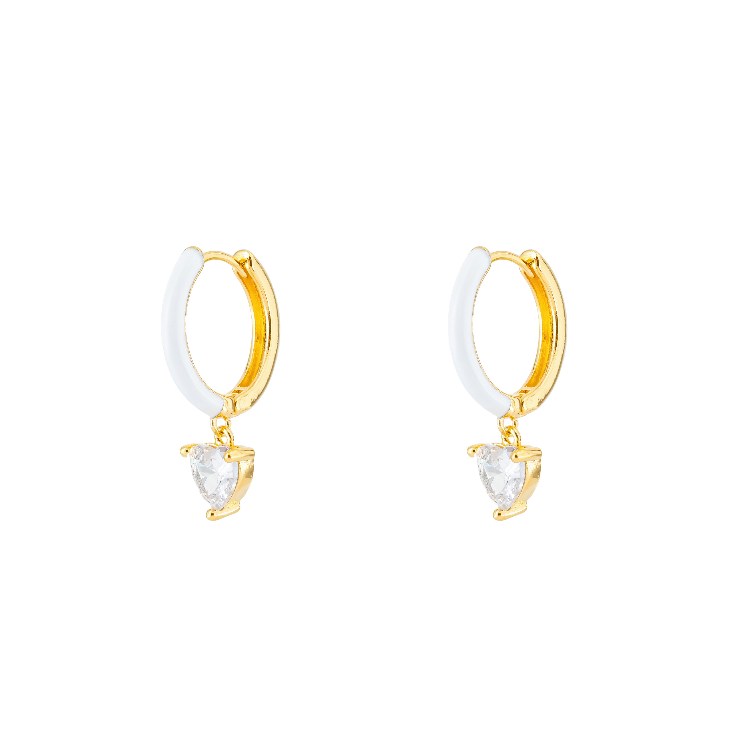 gold-tone enamel earrings with a heart pendant