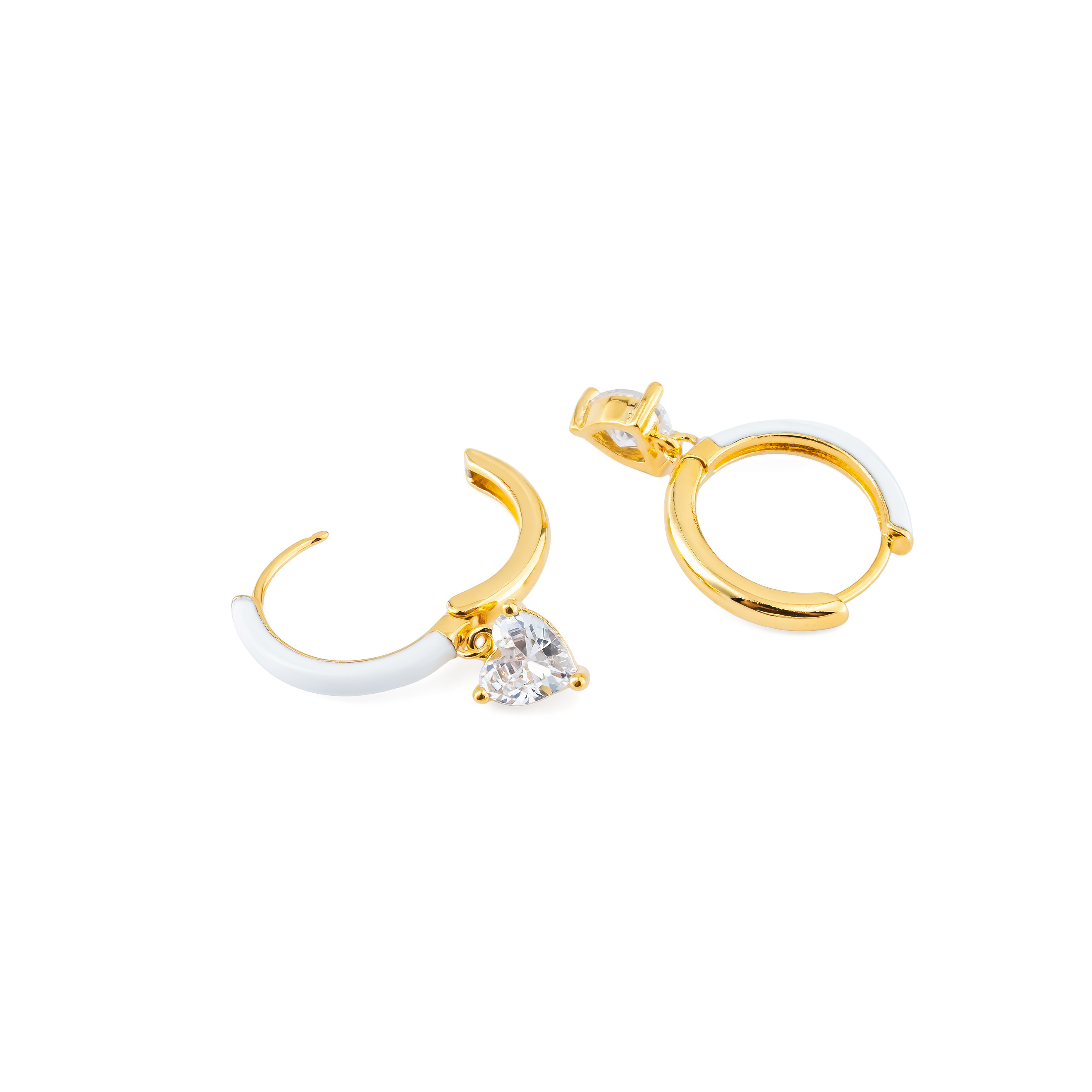 gold-tone enamel earrings with a heart pendant