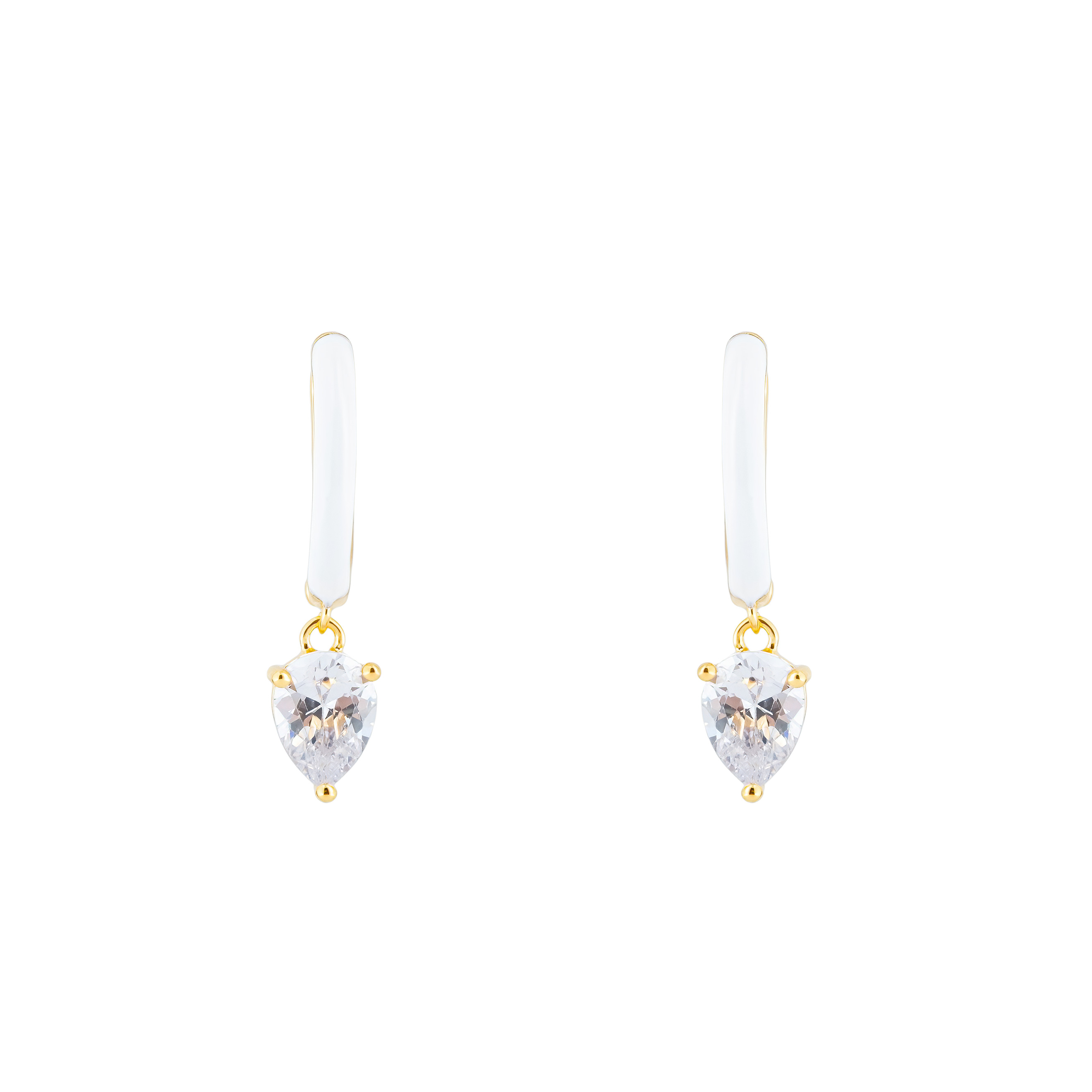 gold-tone enamel earrings with an oval cut pendant