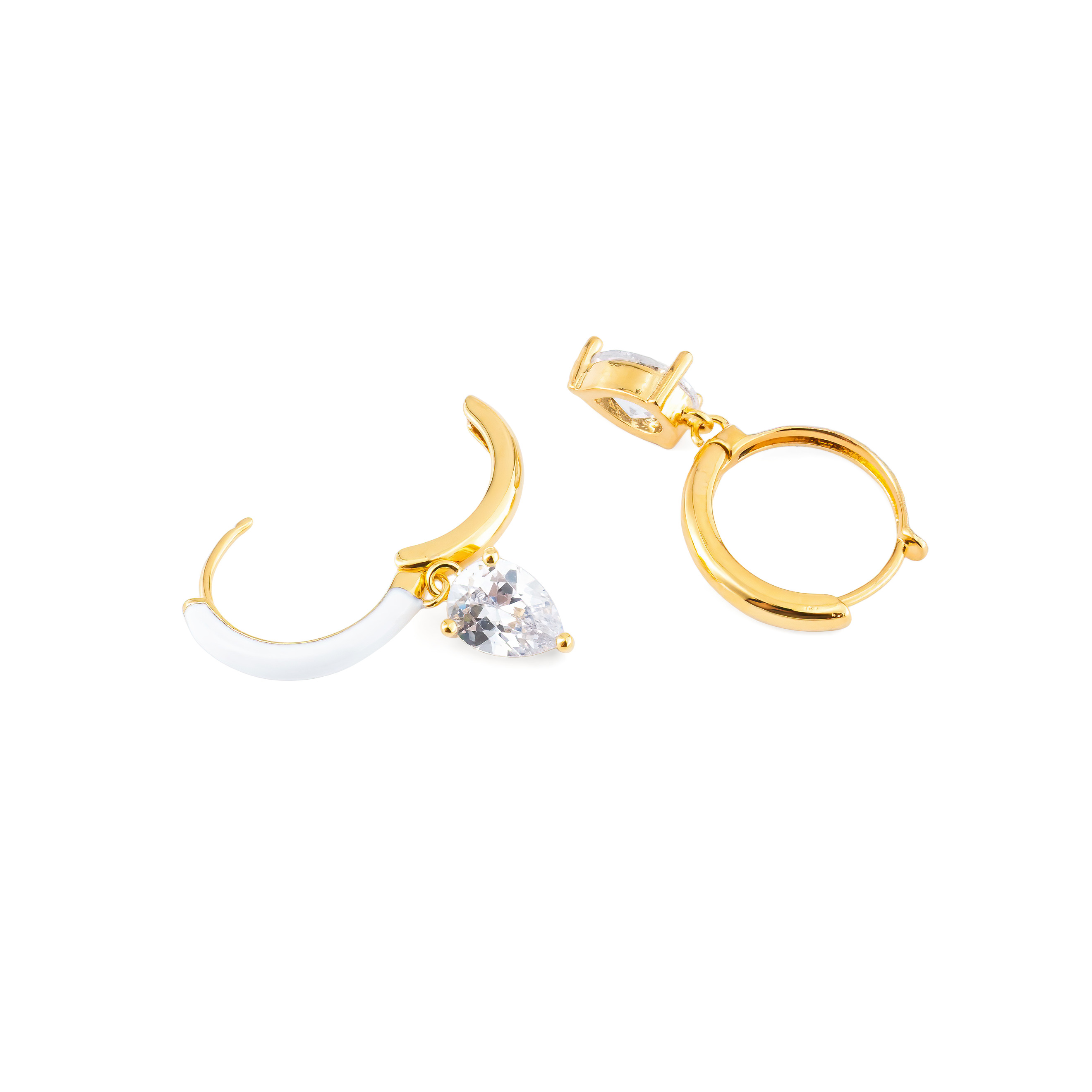 gold-tone enamel earrings with an oval cut pendant