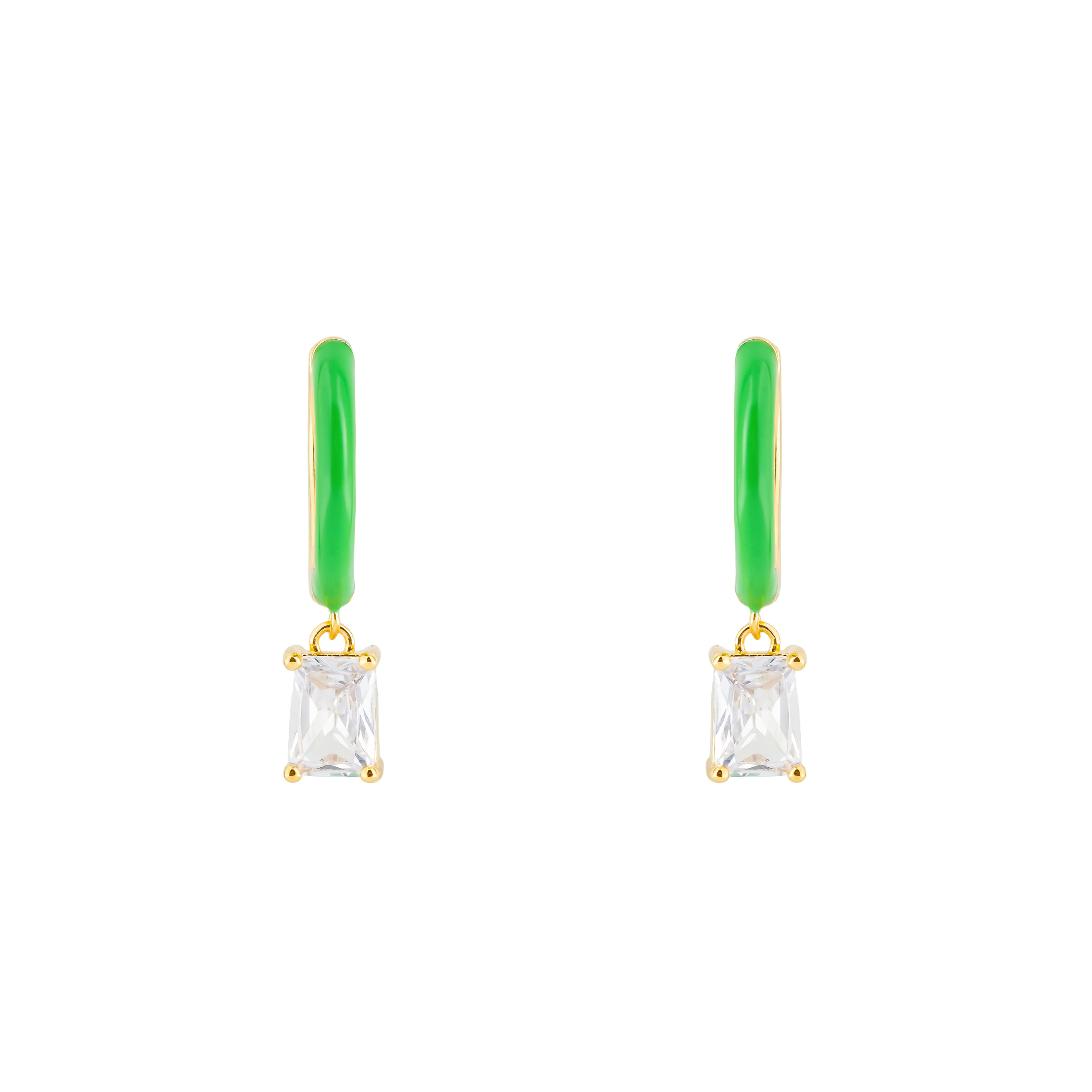 gold-tone enamel earrings with a baguette cut pendant