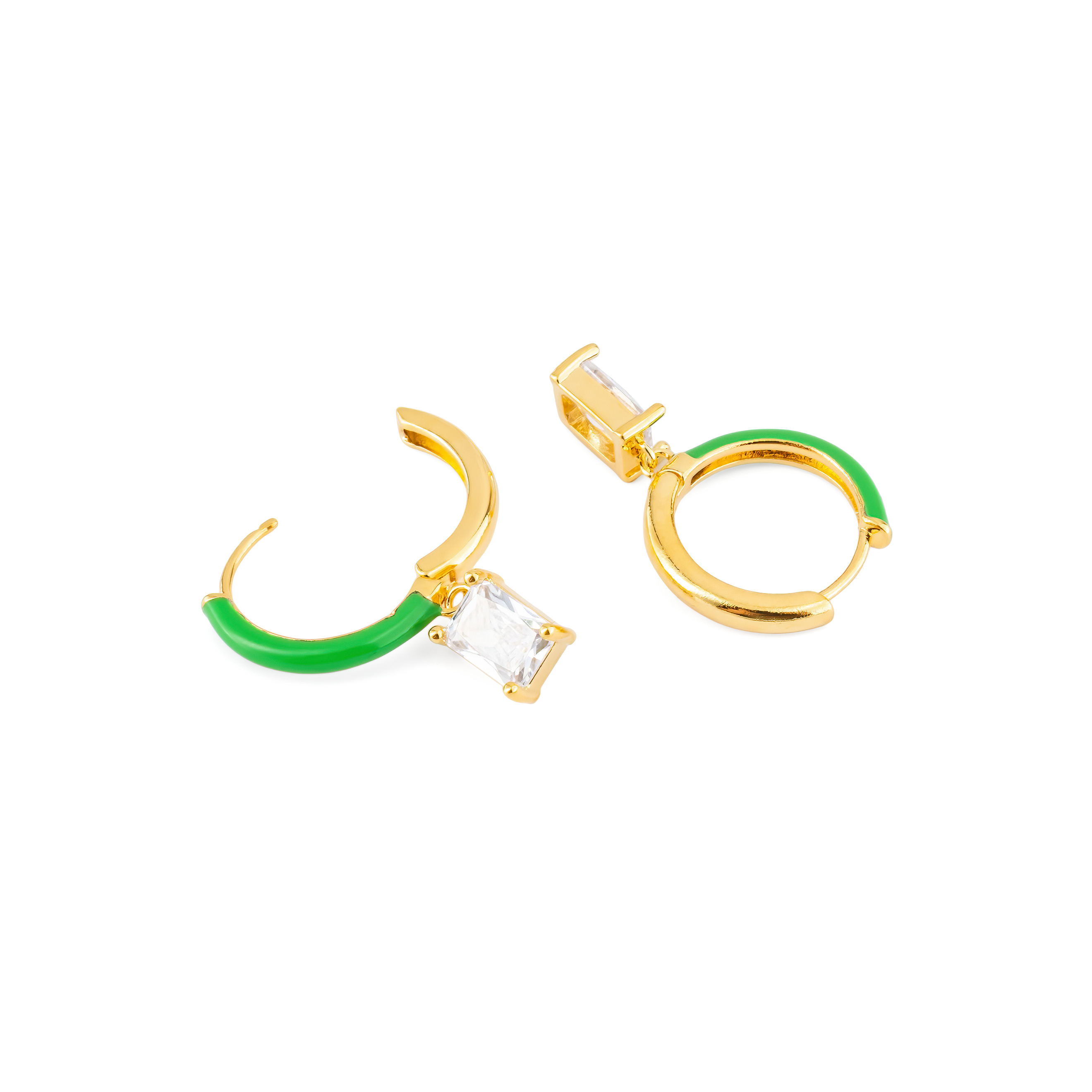 gold-tone enamel earrings with a baguette cut pendant