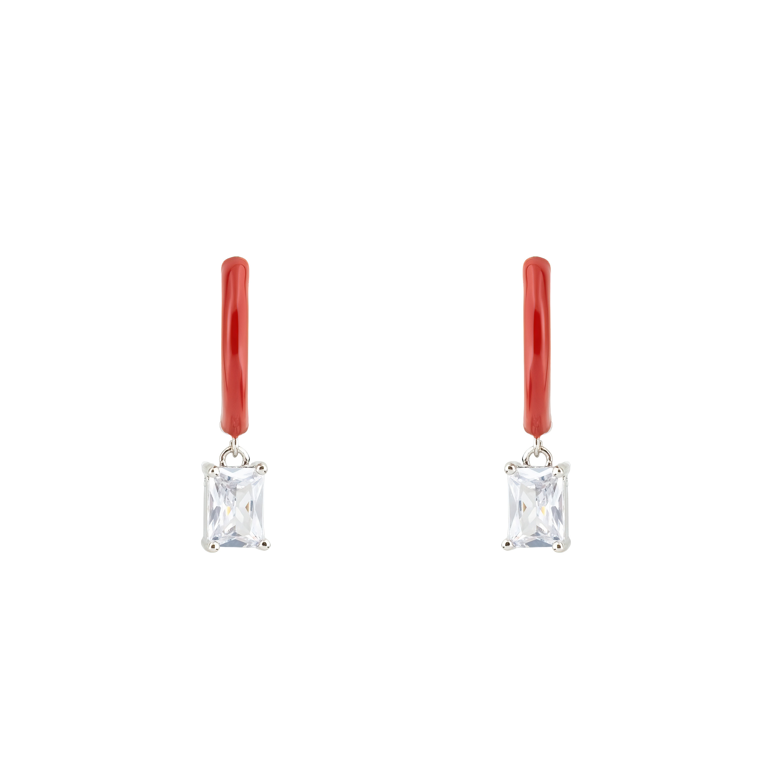 enamel earrings with a baguette cut pendant