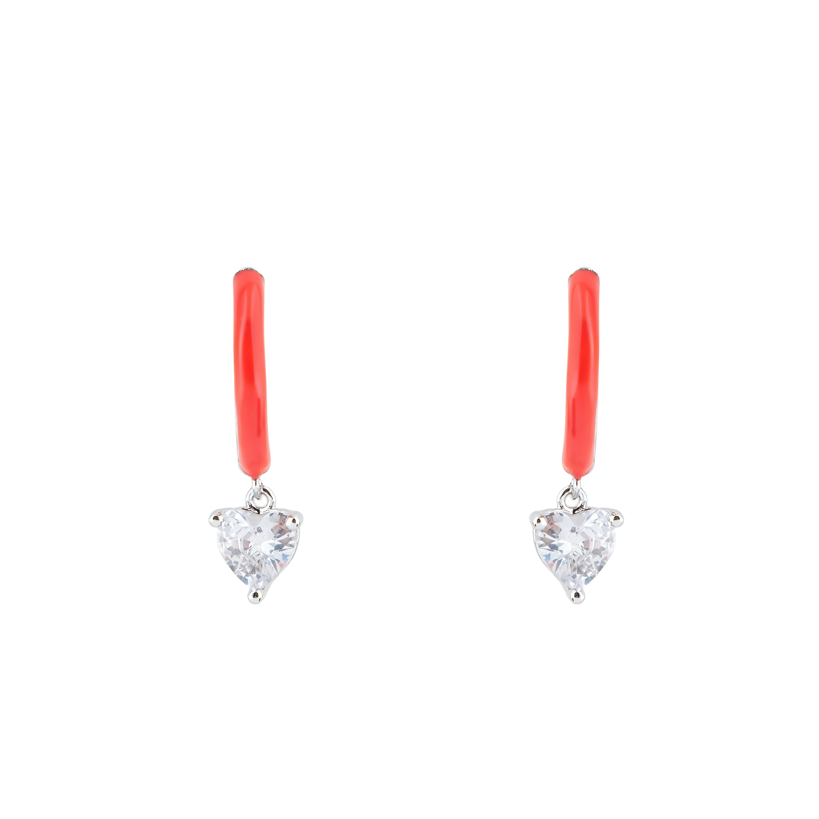 enamel earrings with a heart-cut pendant