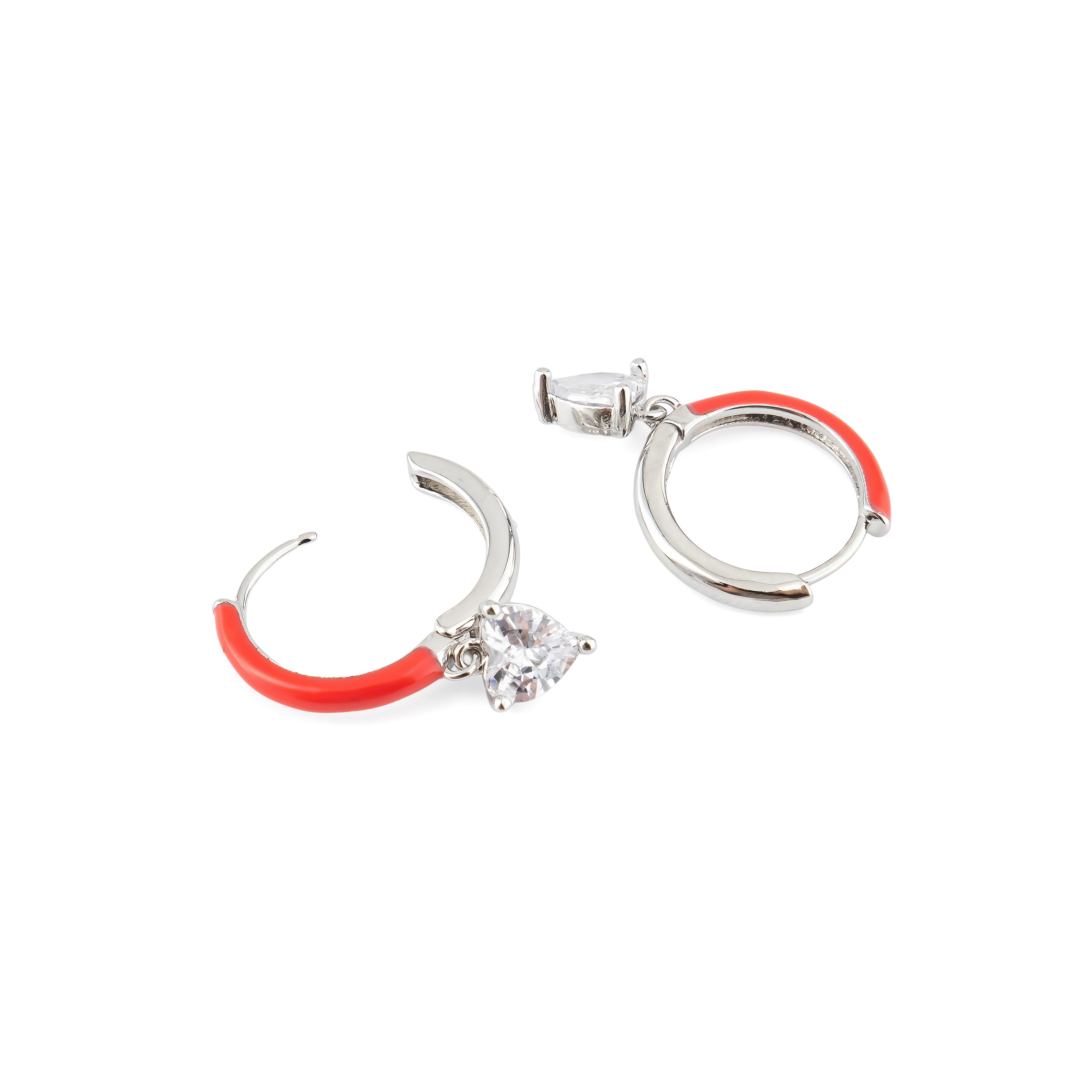 enamel earrings with a heart-cut pendant