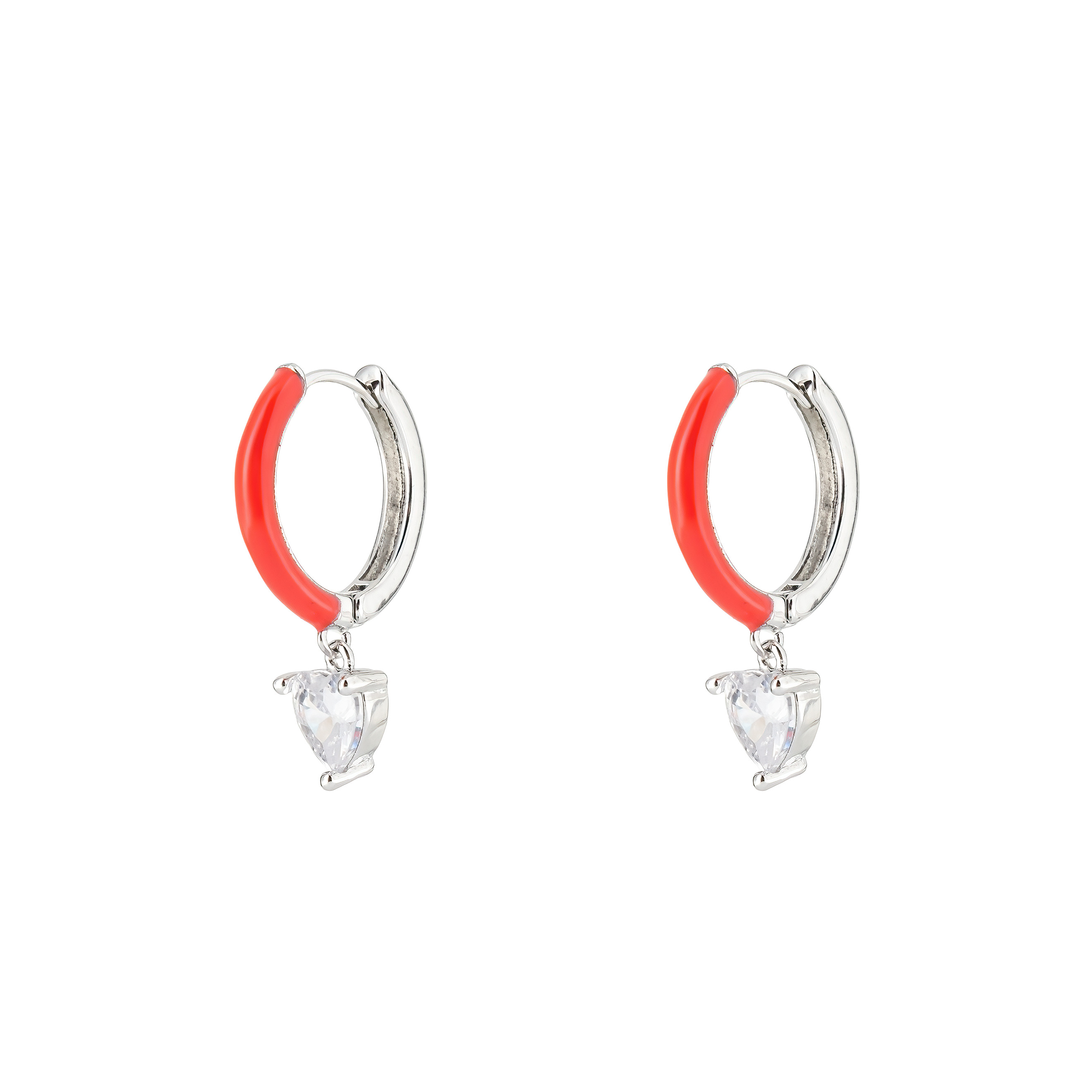 enamel earrings with a heart-cut pendant