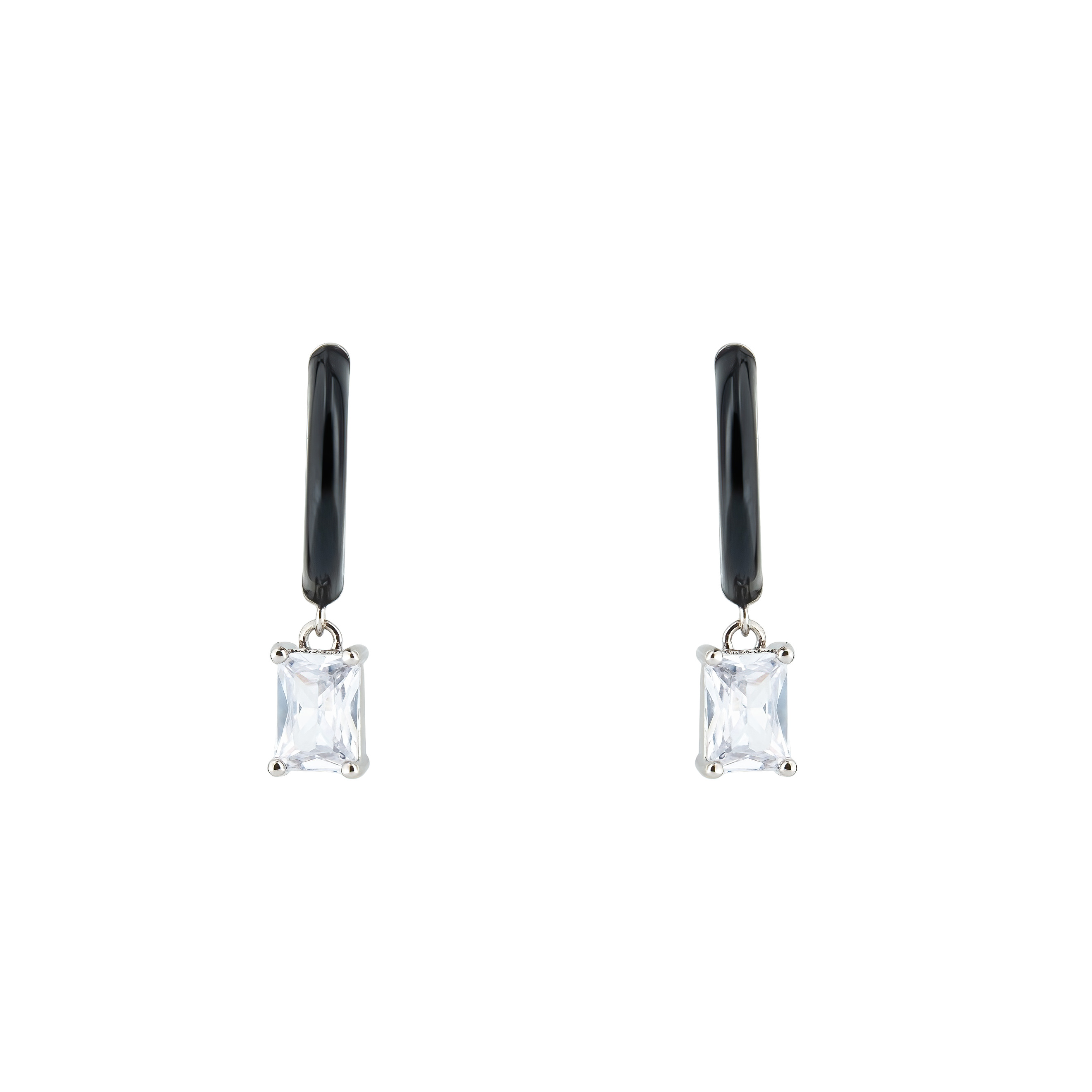 enamel earrings with a baguette cut pendant