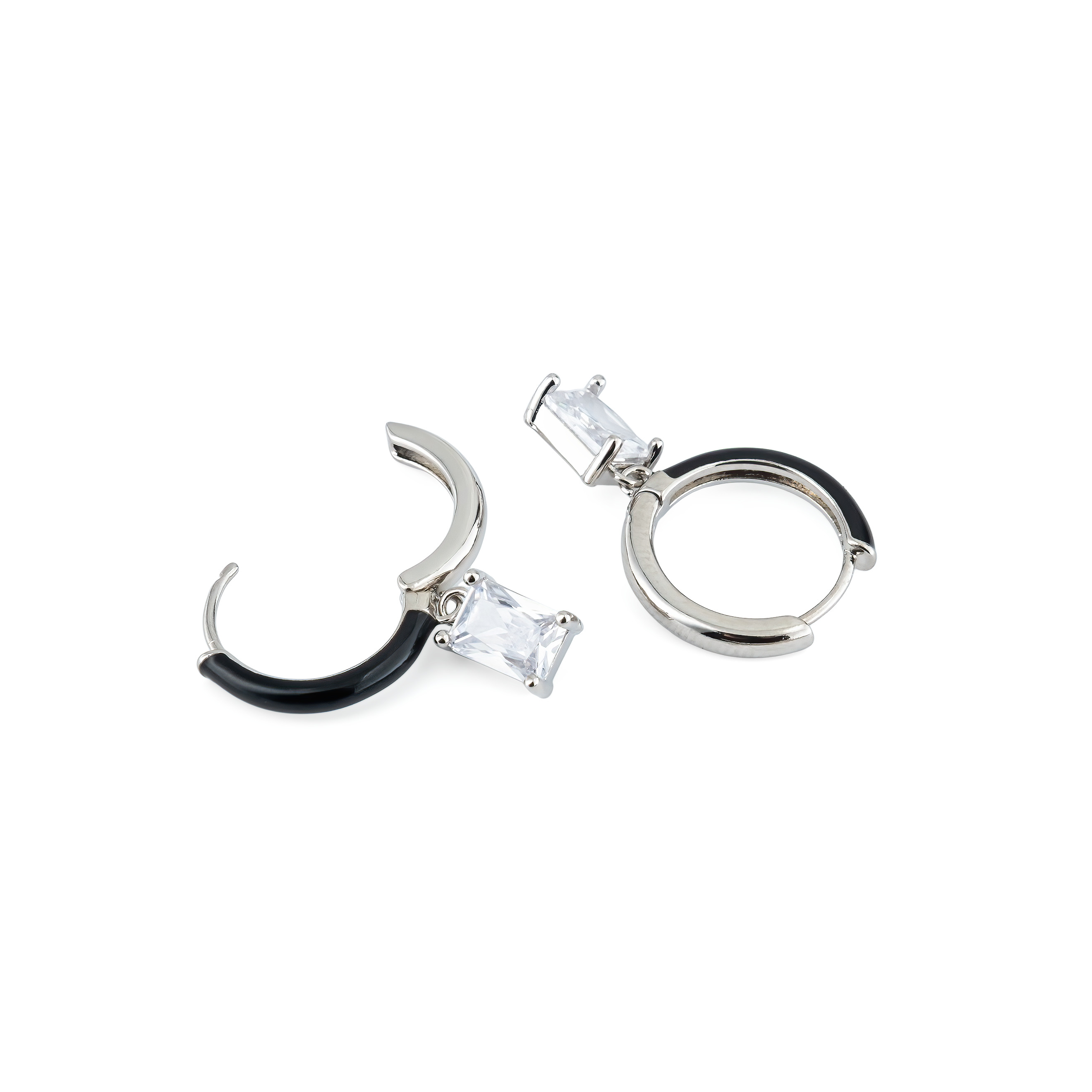 enamel earrings with a baguette cut pendant