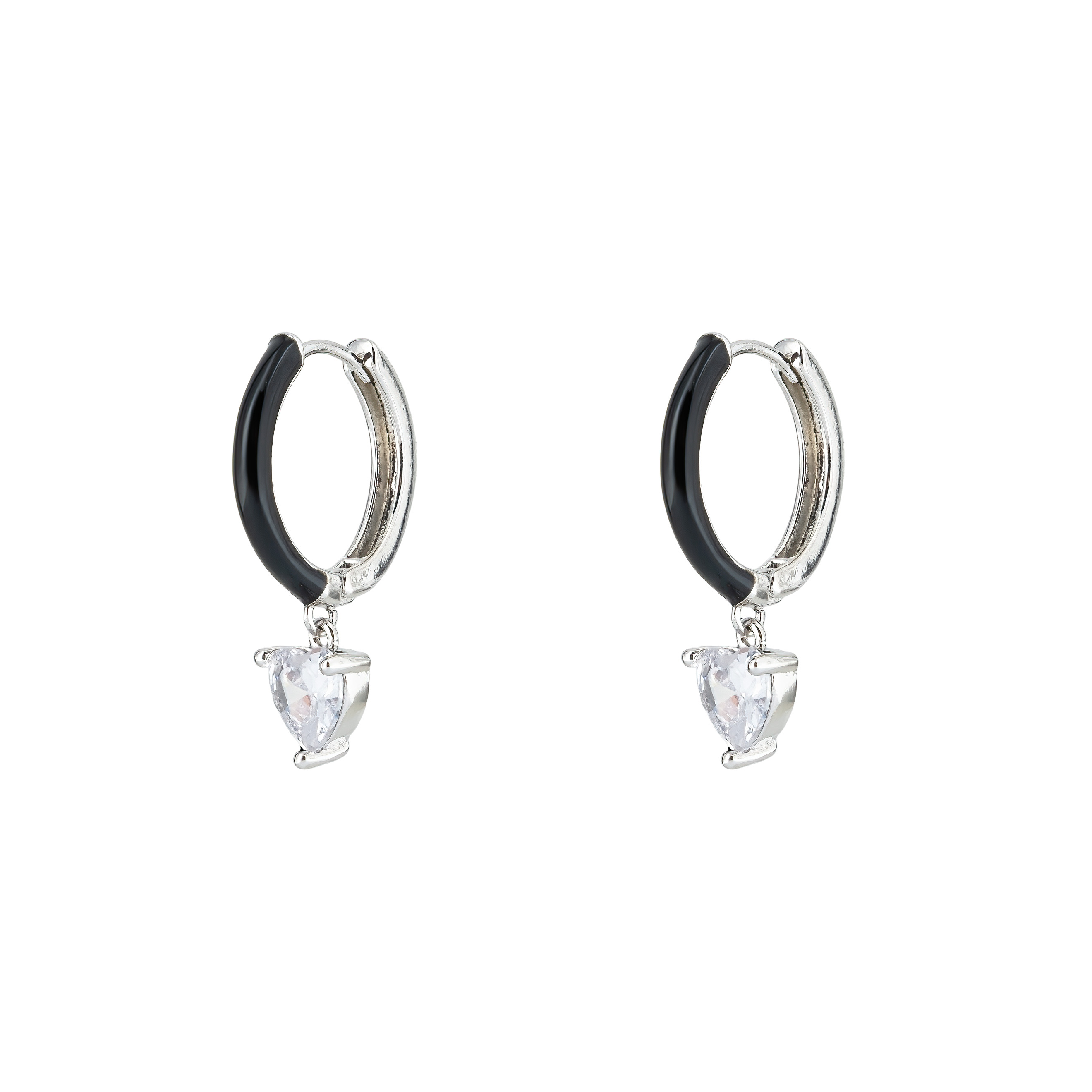 enamel earrings with a heart-cut pendant