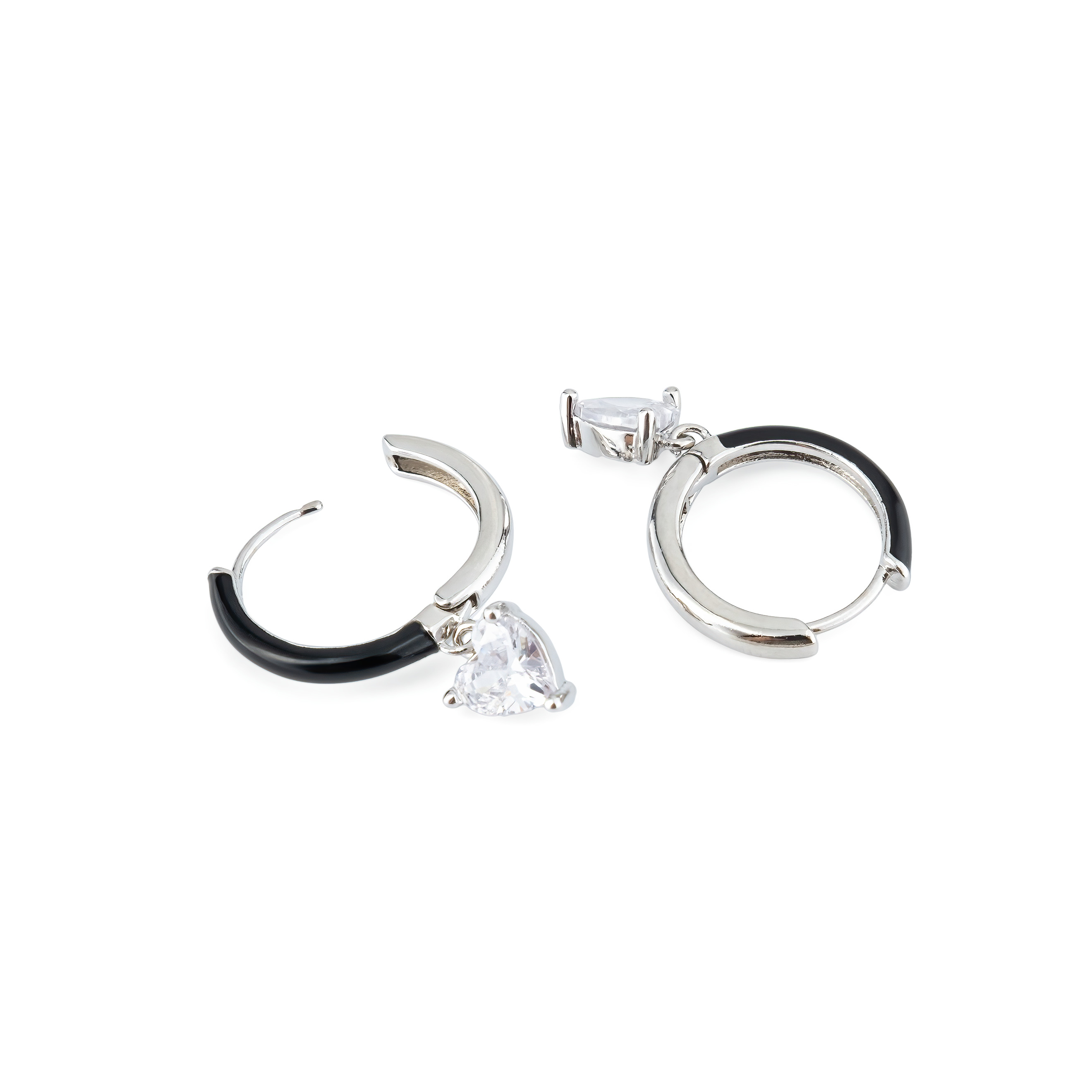 enamel earrings with a heart-cut pendant