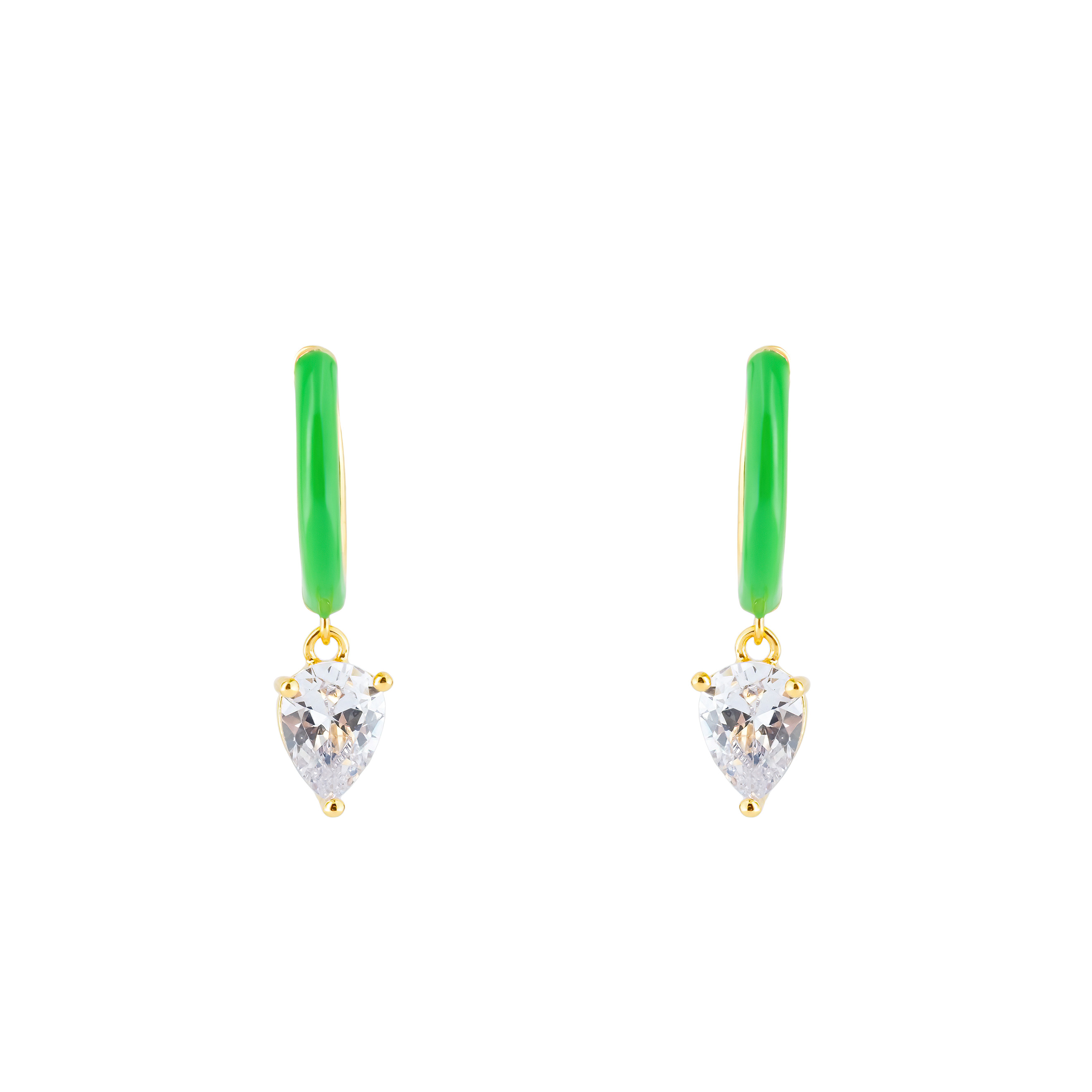 gold-tone enamel earrings with an oval cut pendant