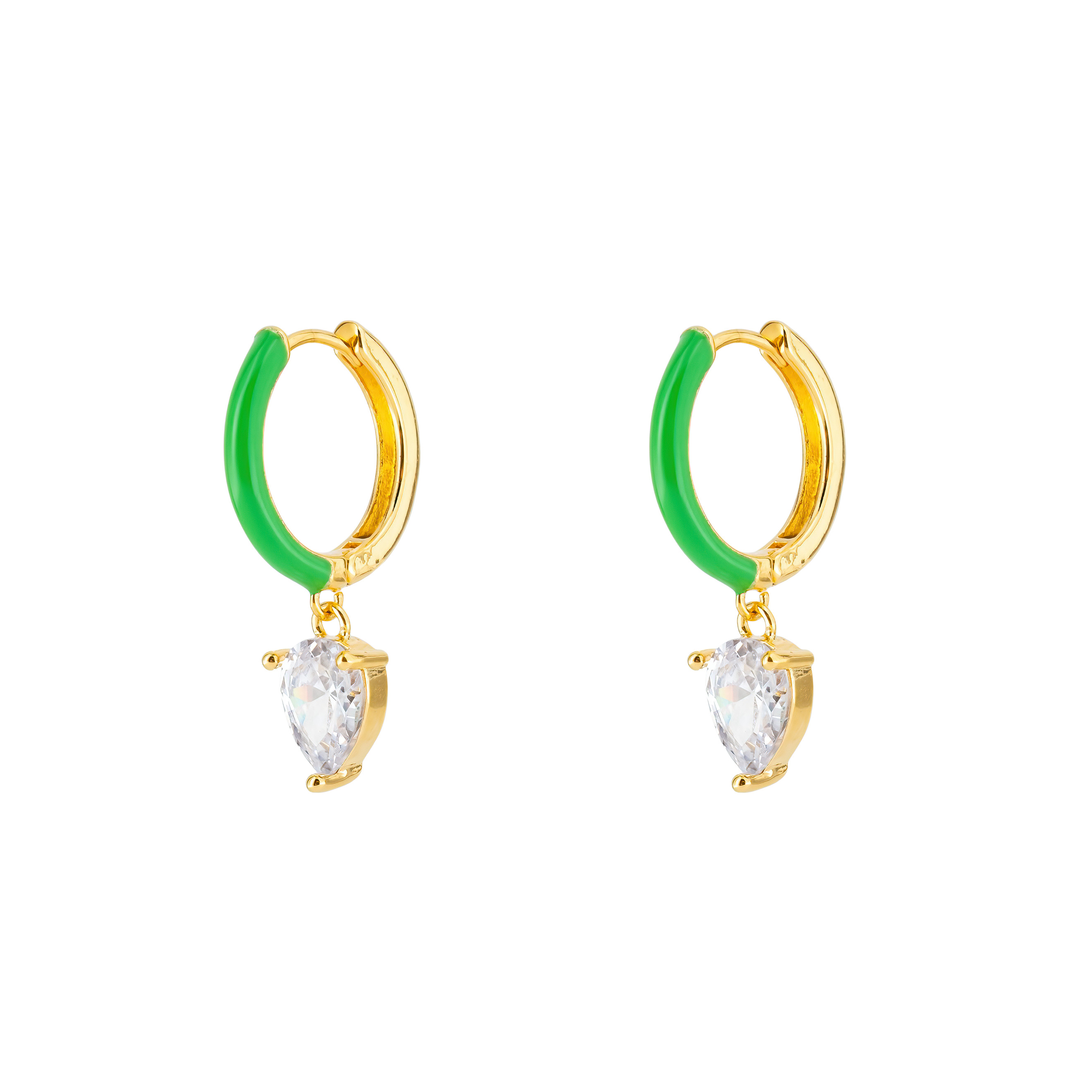 gold-tone enamel earrings with an oval cut pendant