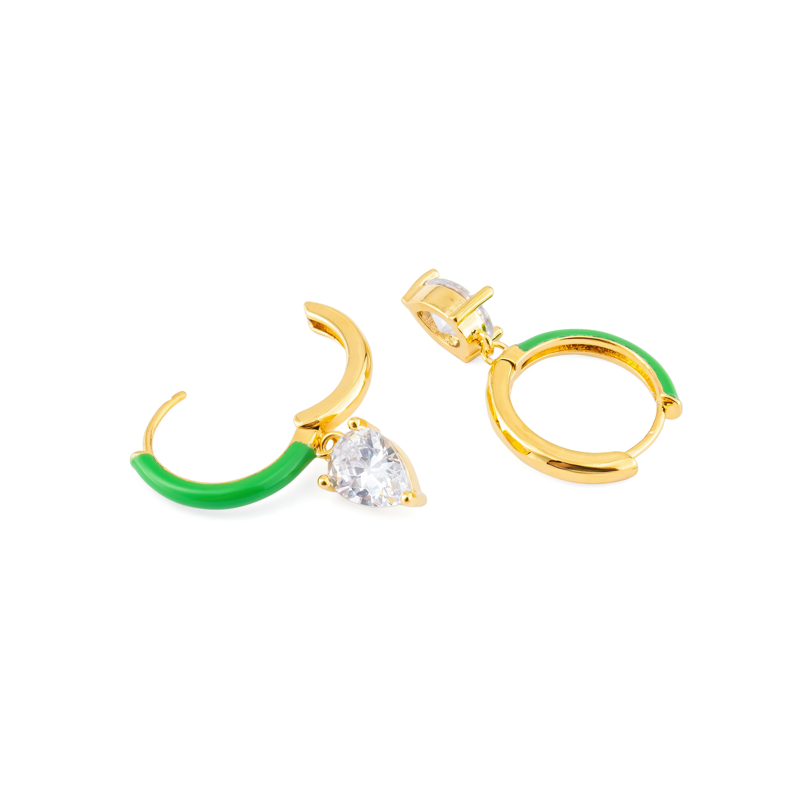 gold-tone enamel earrings with an oval cut pendant