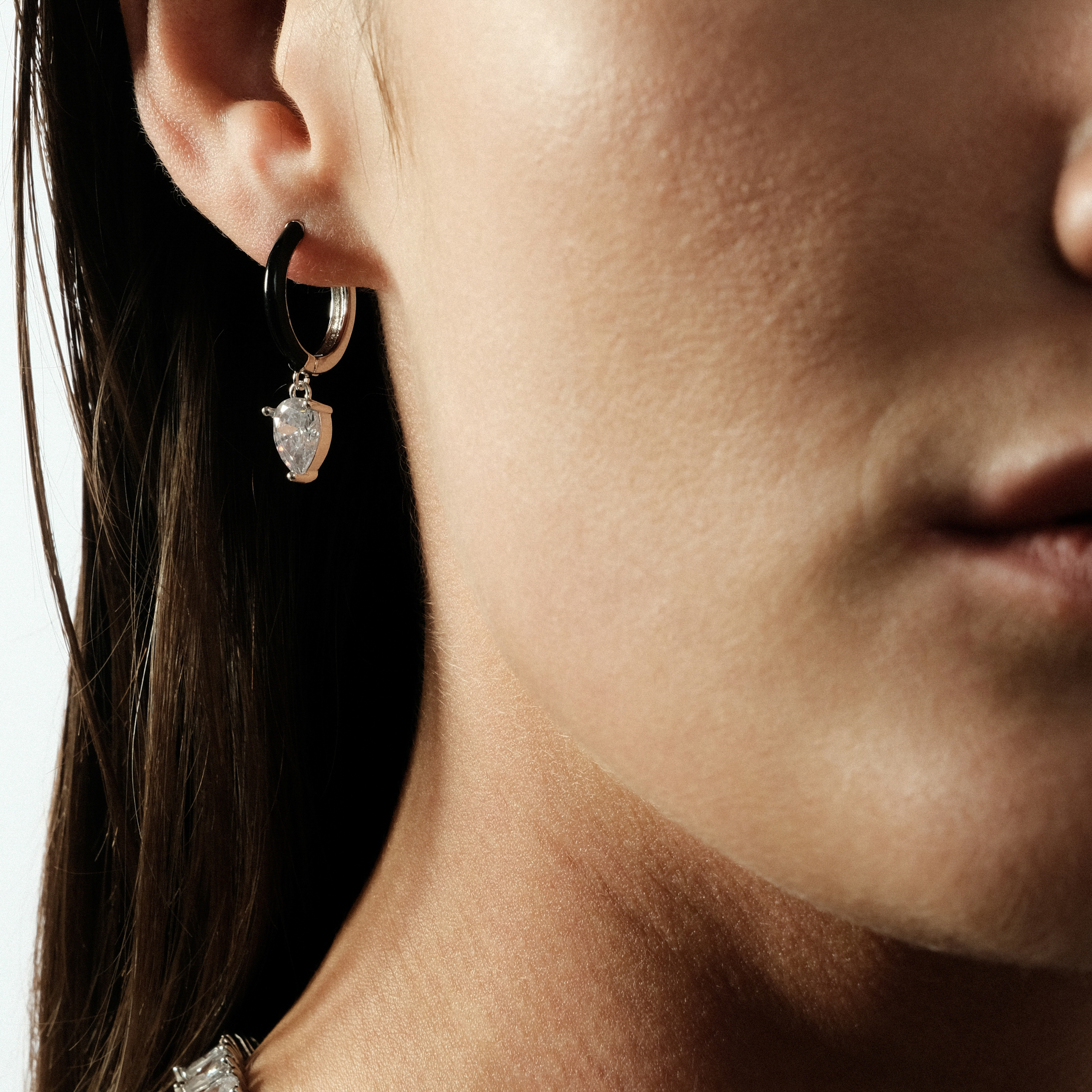 enamel earrings with oval cut pendant