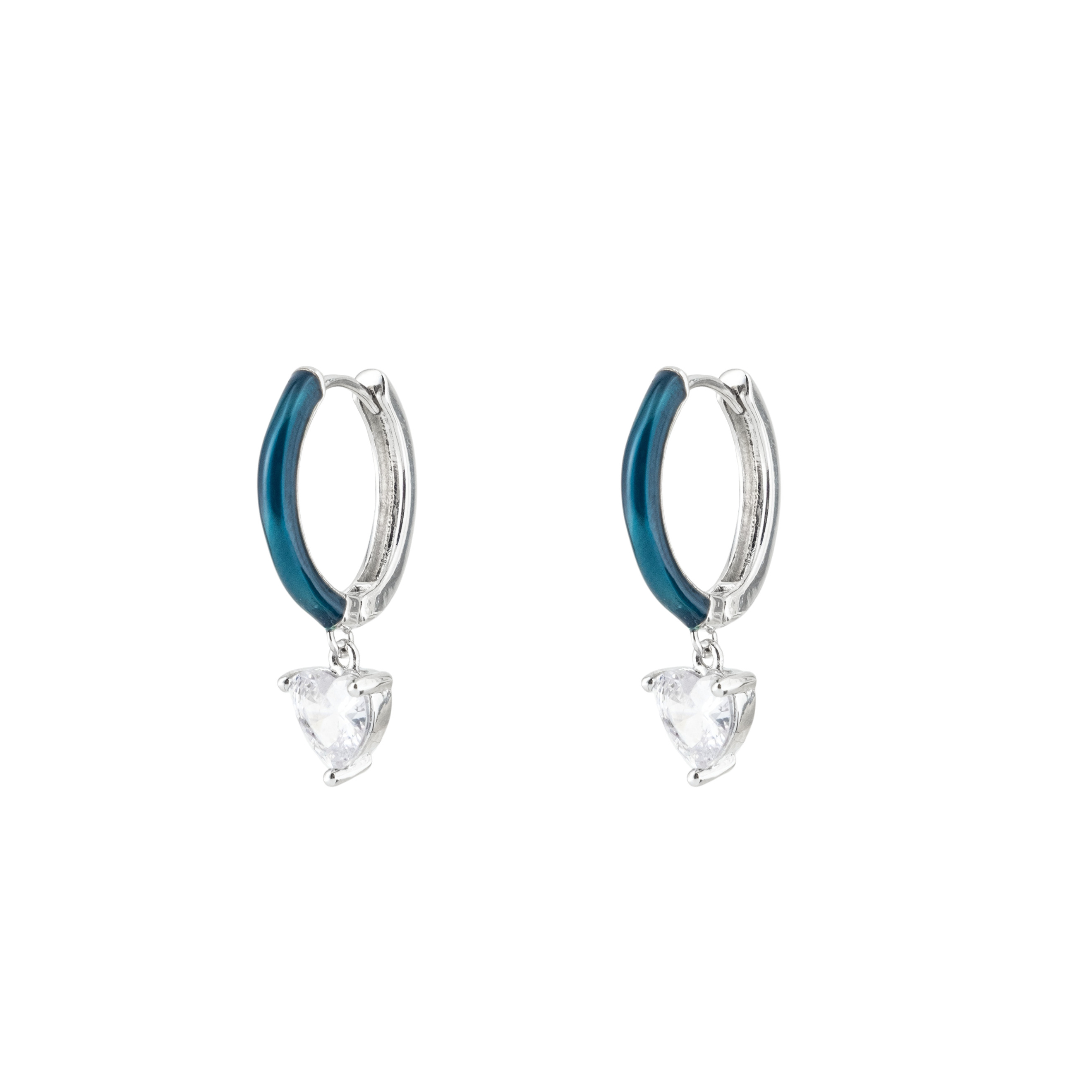 enamel earrings with a heart-cut pendant