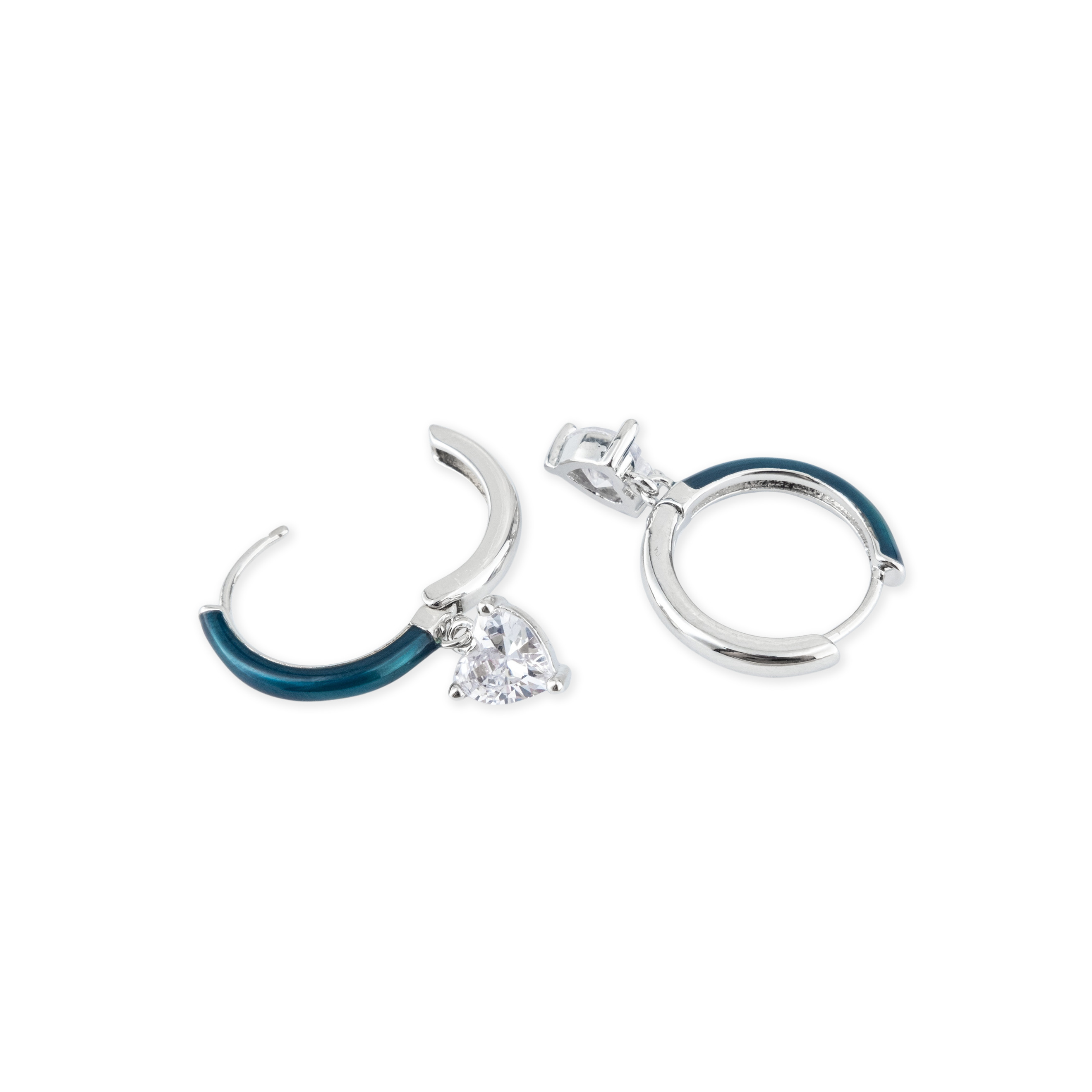 enamel earrings with a heart-cut pendant