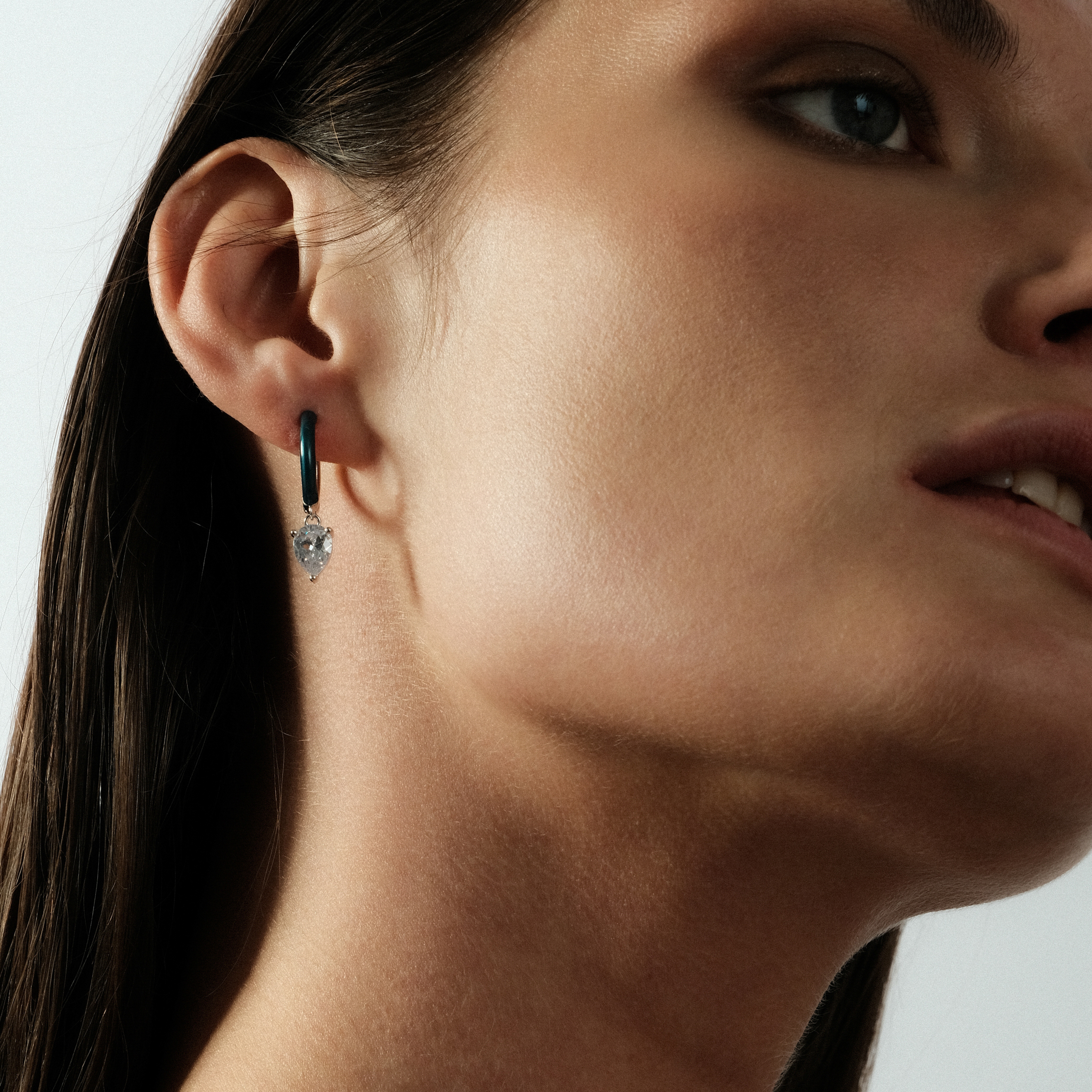 enamel earrings with oval cut pendant