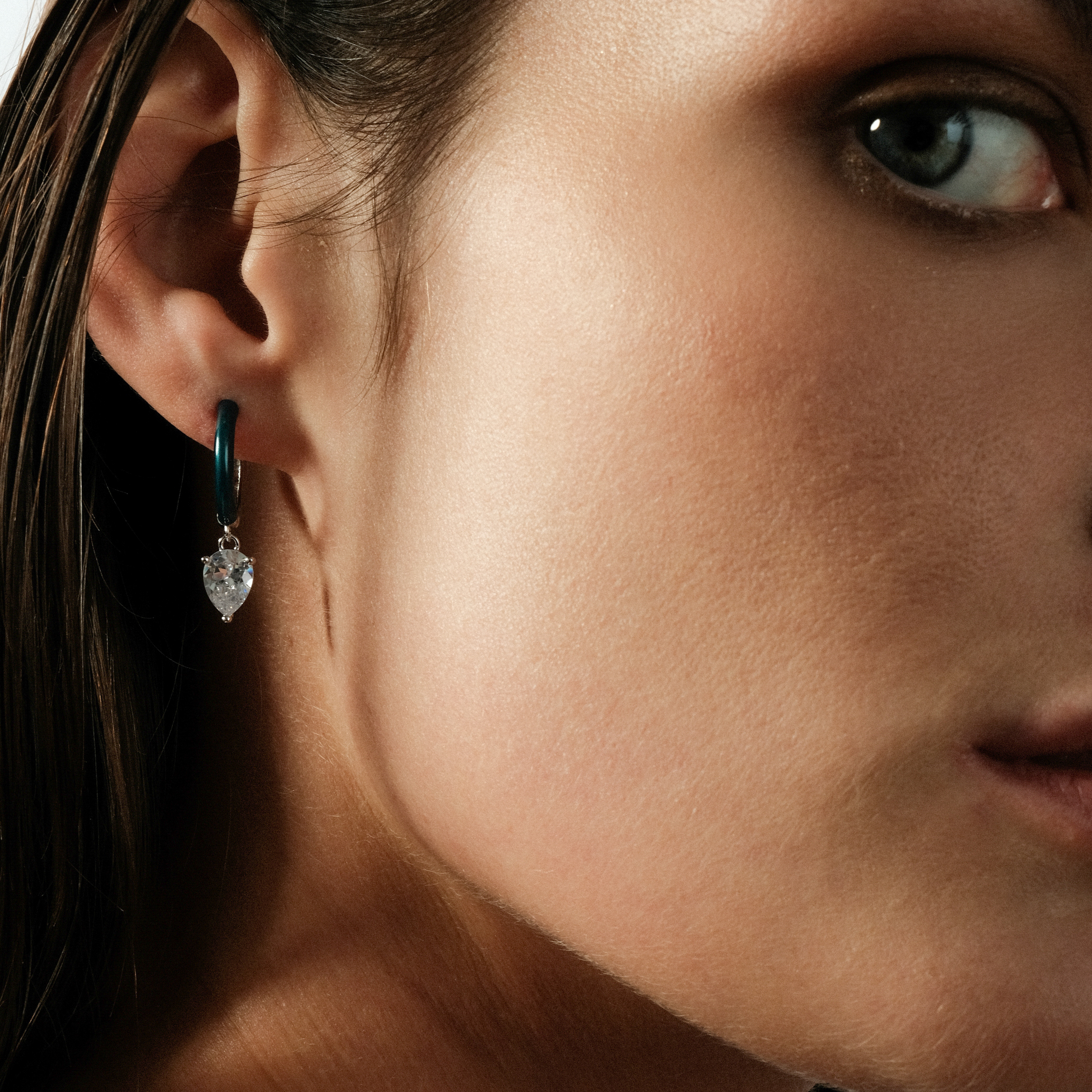 enamel earrings with oval cut pendant