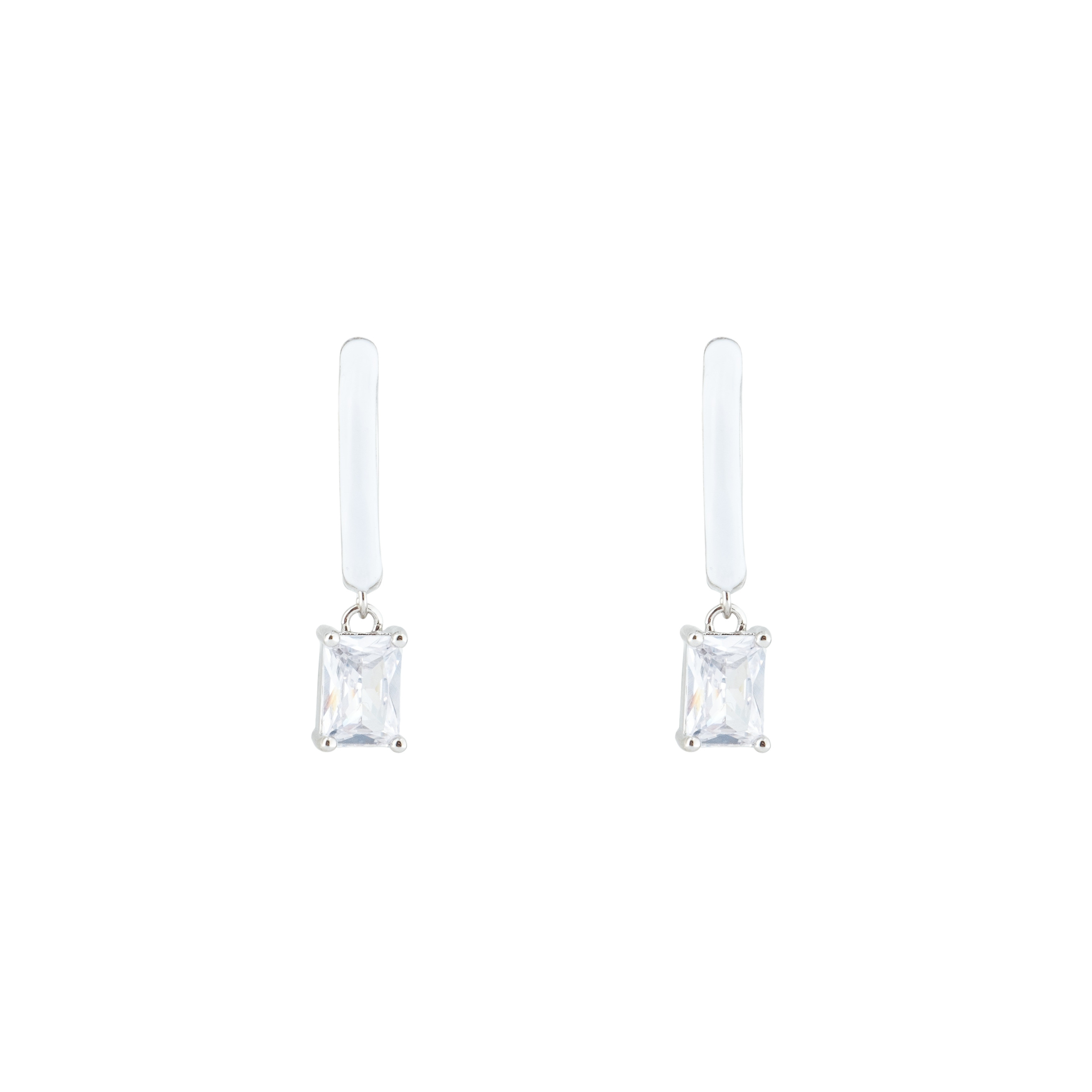 enamel earrings with a baguette cut pendant
