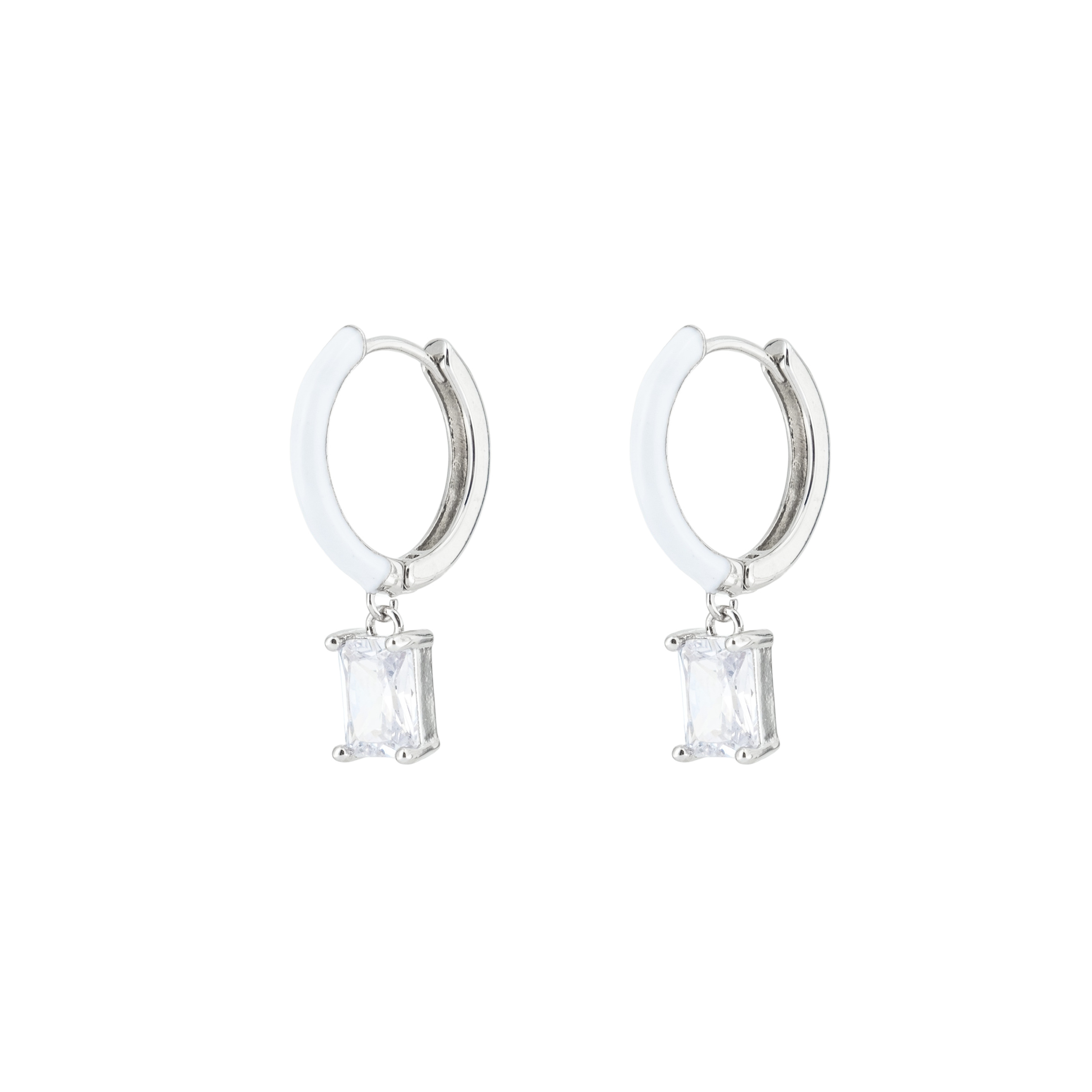 enamel earrings with a baguette cut pendant