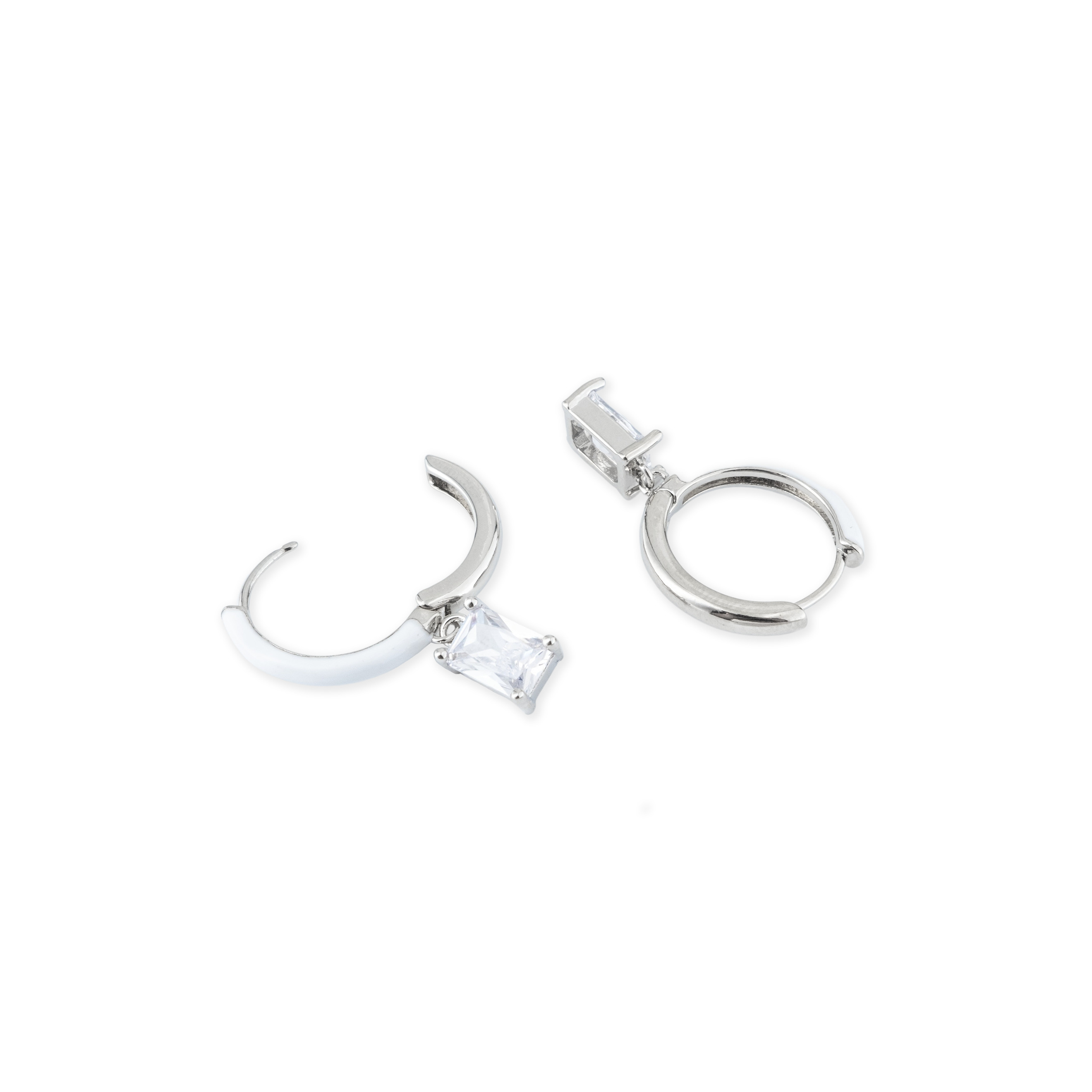 enamel earrings with a baguette cut pendant