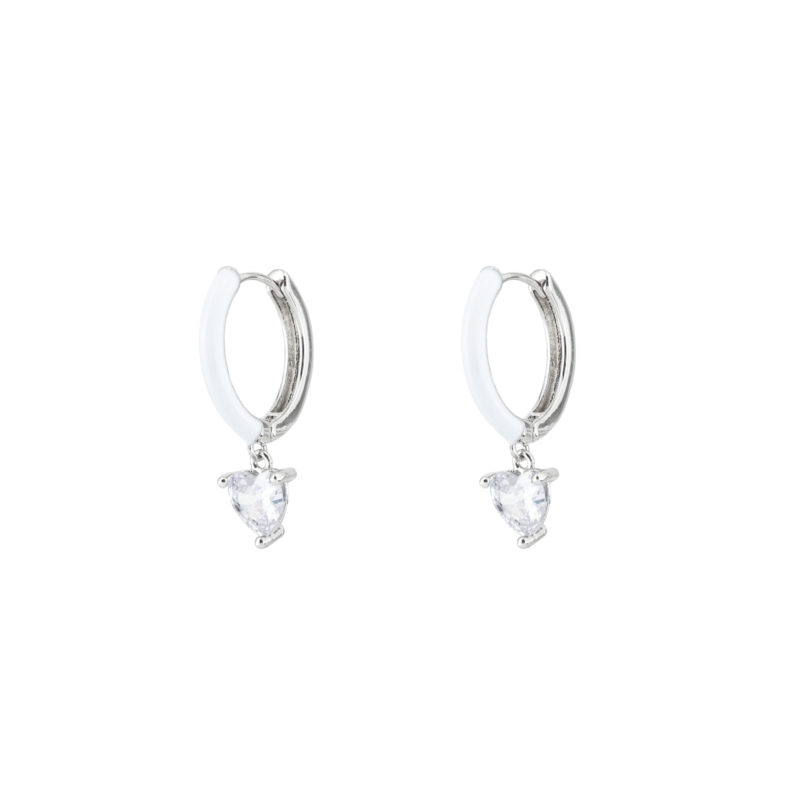 enamel earrings with a heart-cut pendant