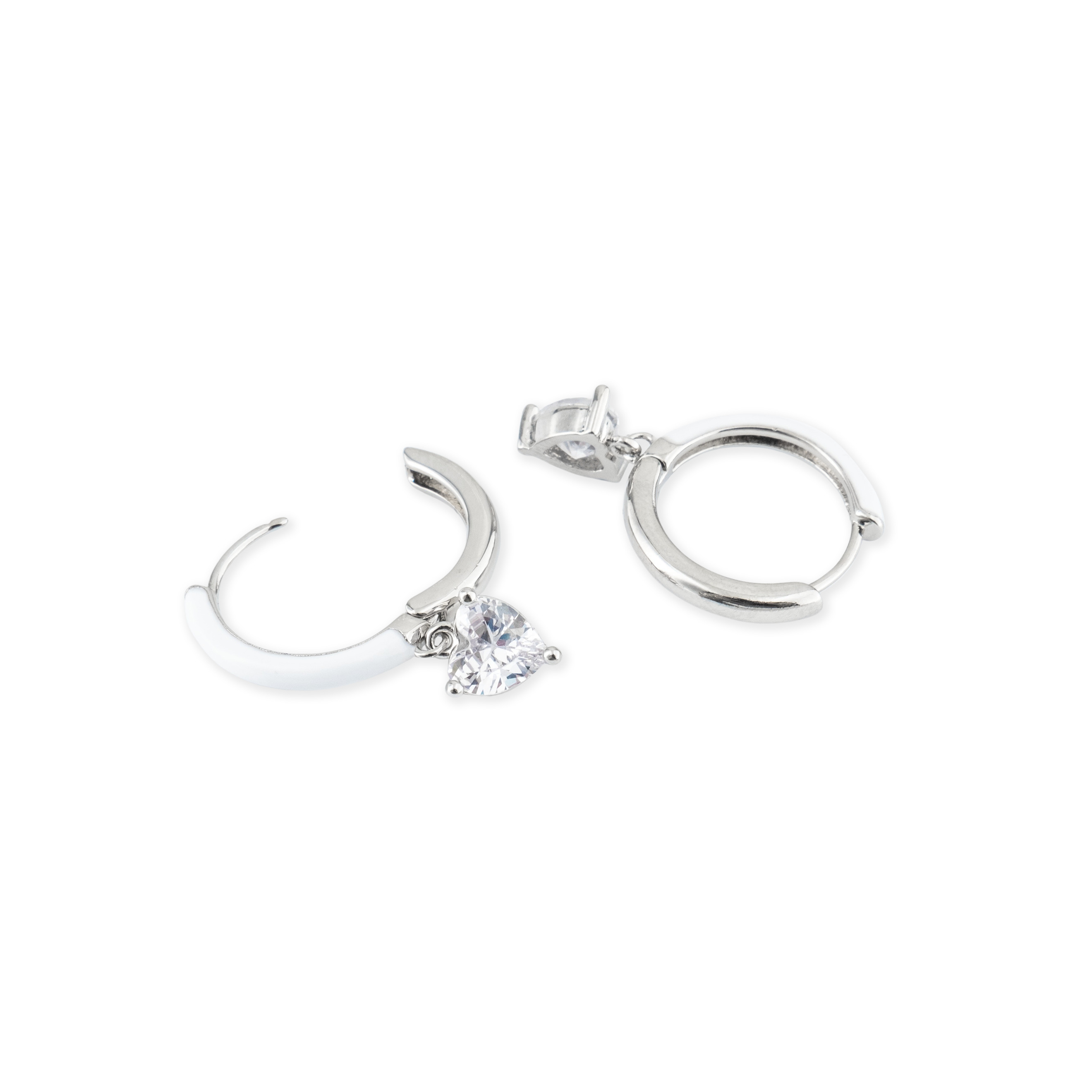 enamel earrings with a heart-cut pendant