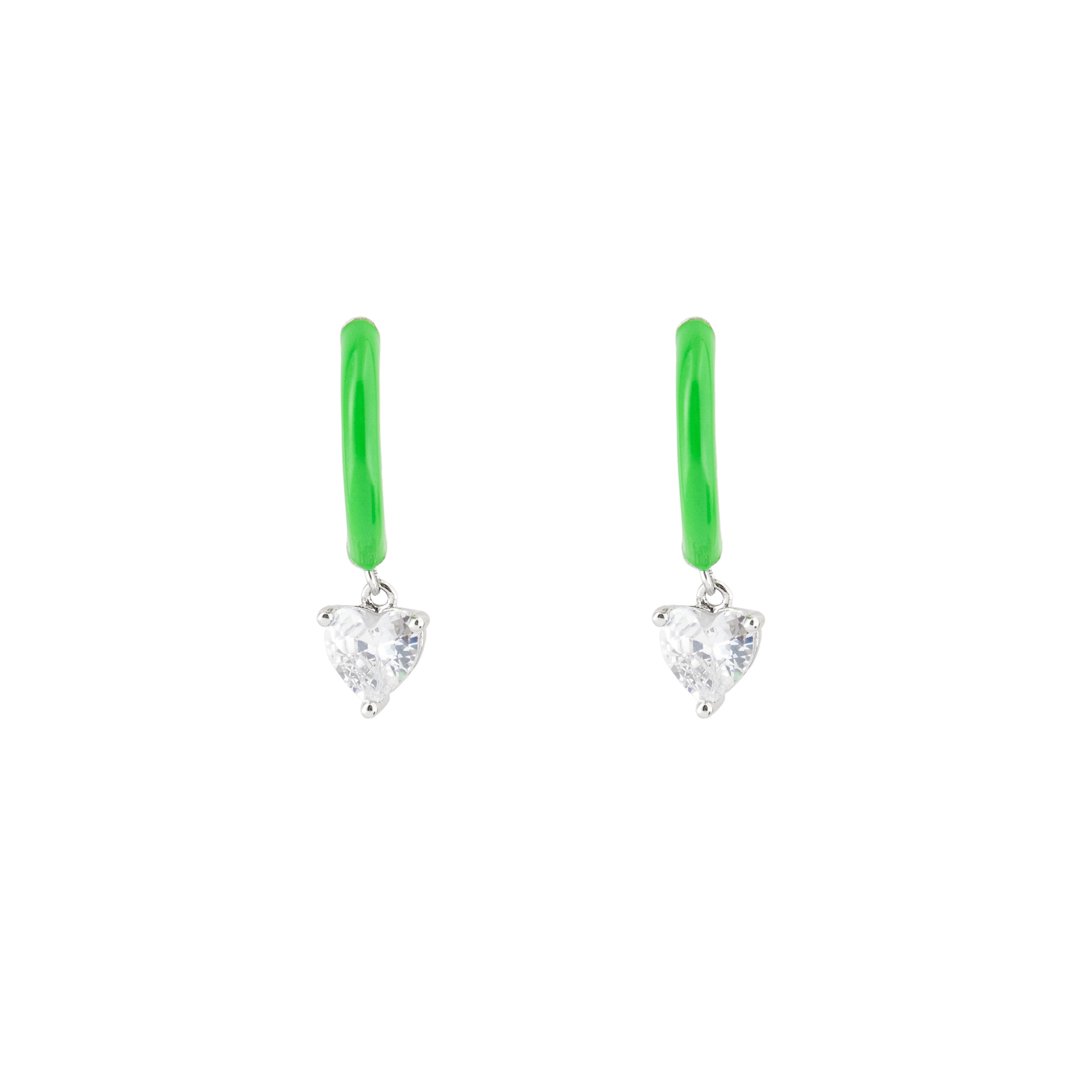 enamel earrings with a heart-cut pendant