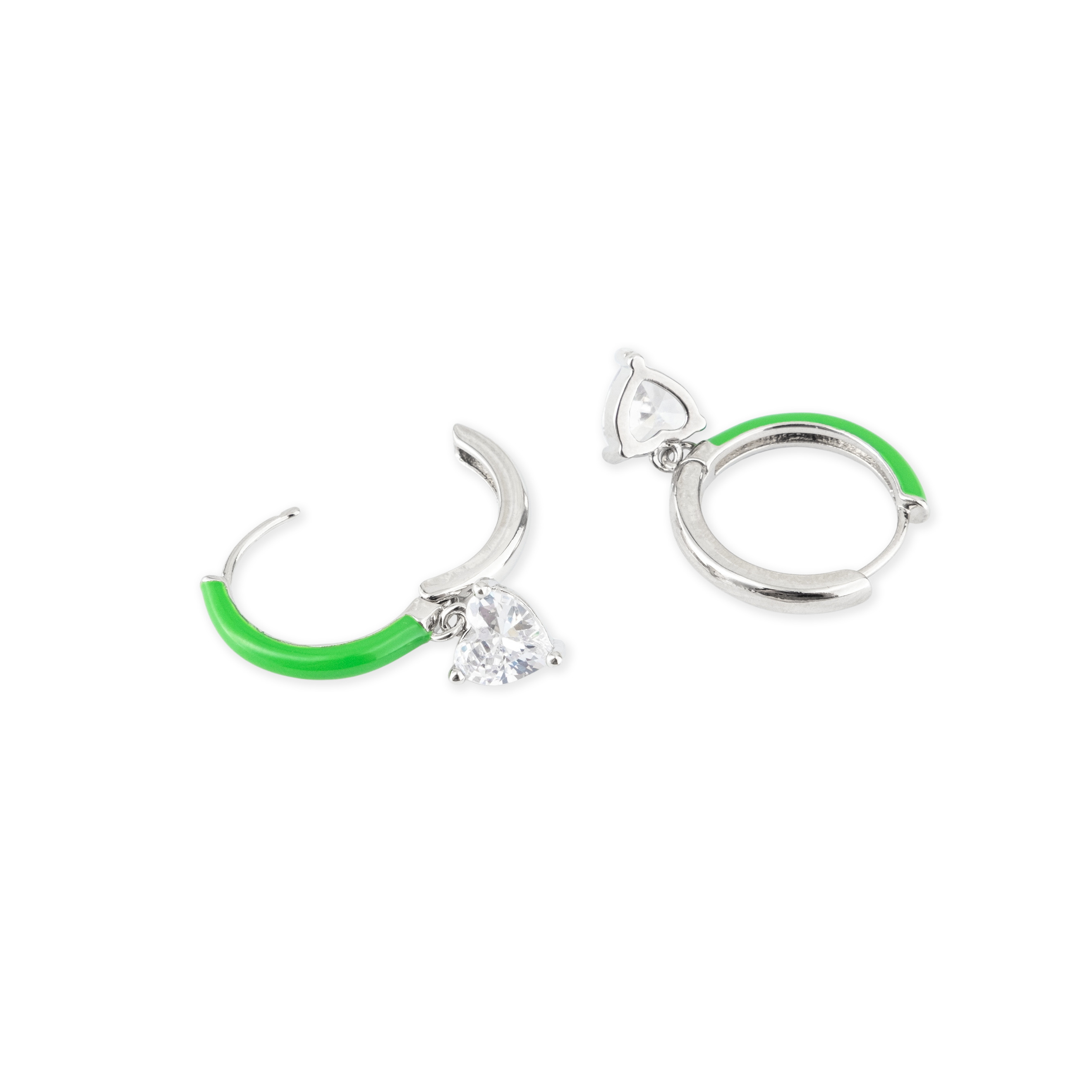 enamel earrings with a heart-cut pendant