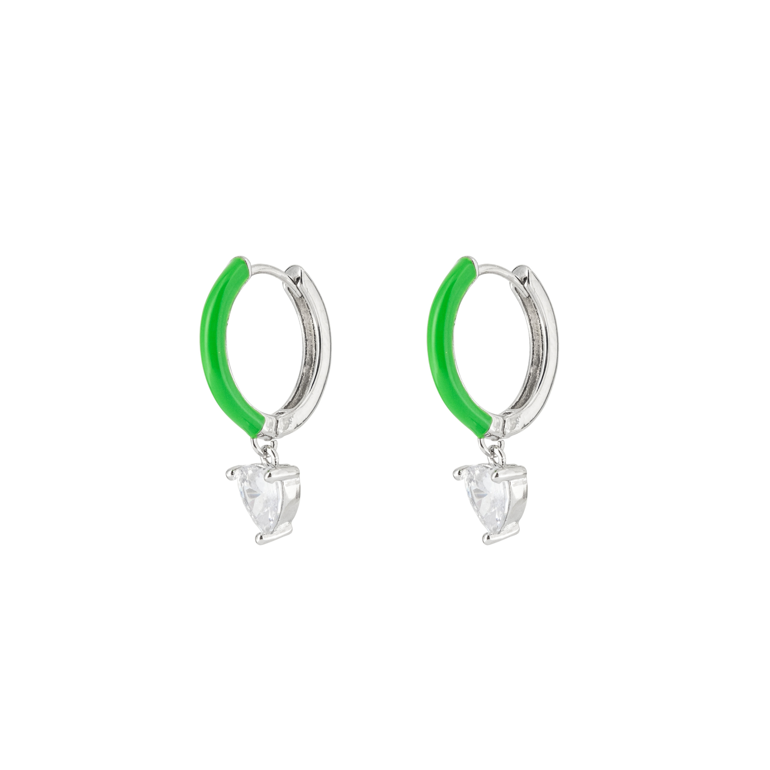 enamel earrings with a heart-cut pendant
