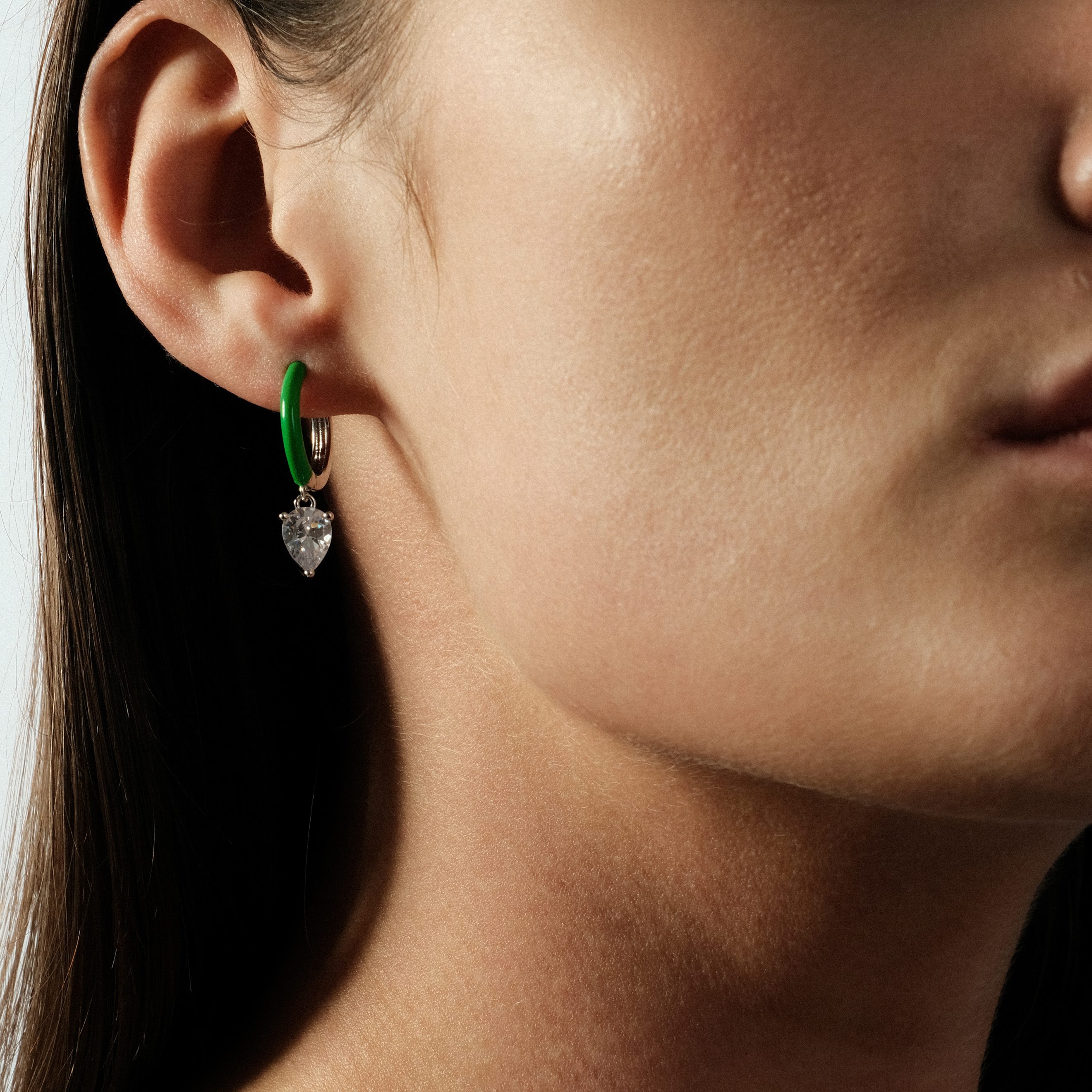 enamel earrings with oval cut pendant