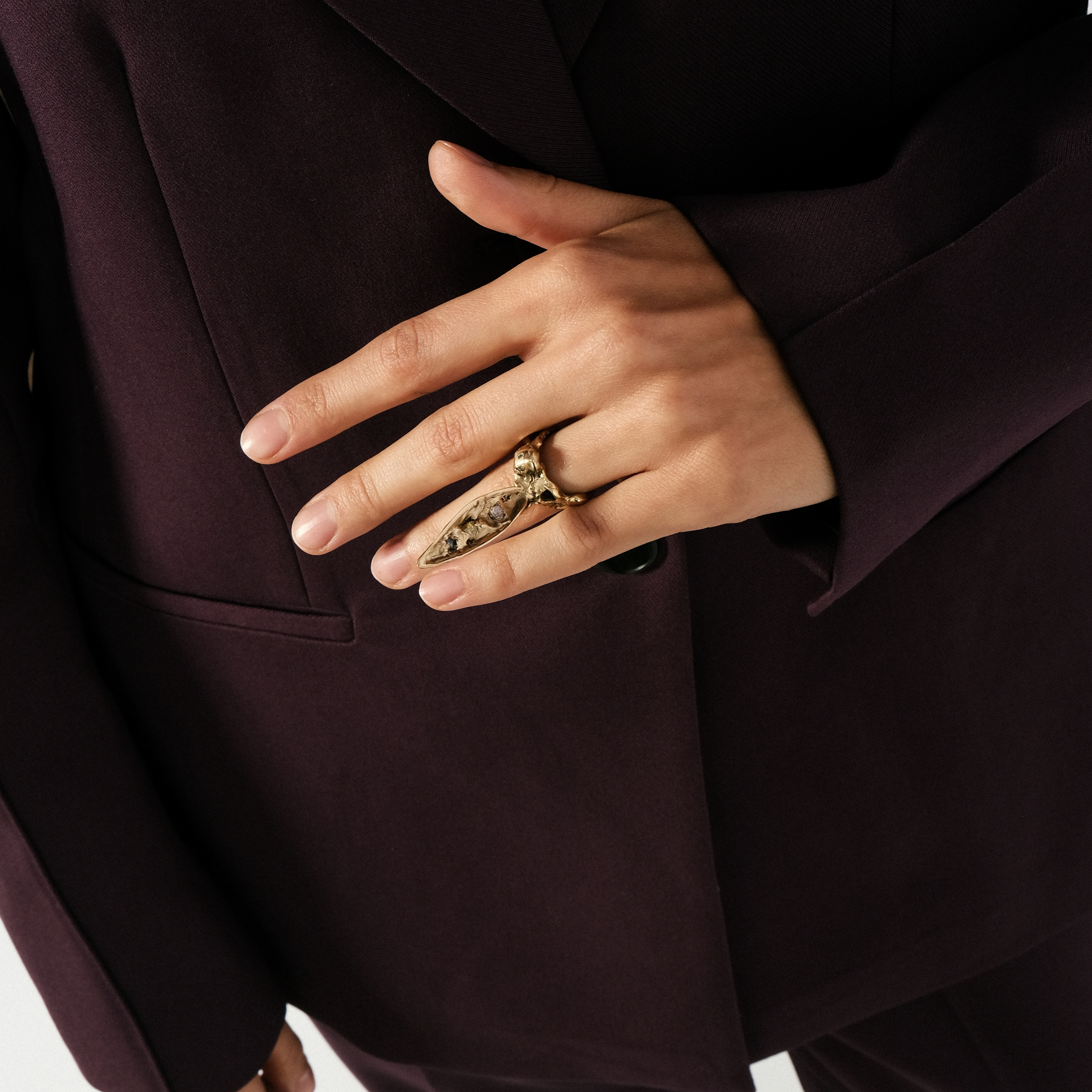 Brass ring with three cubic zirconia
