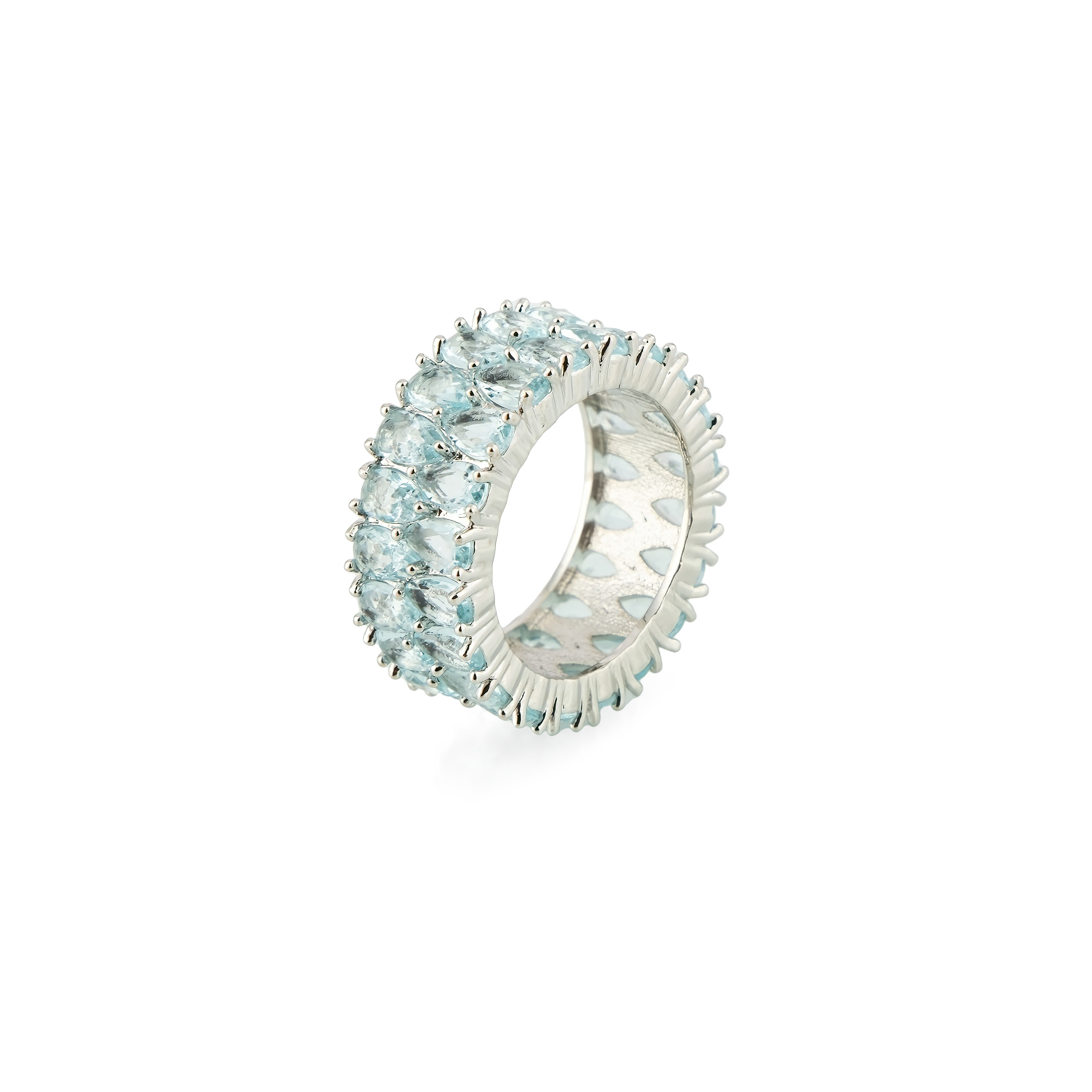 A silver ring with blue stones