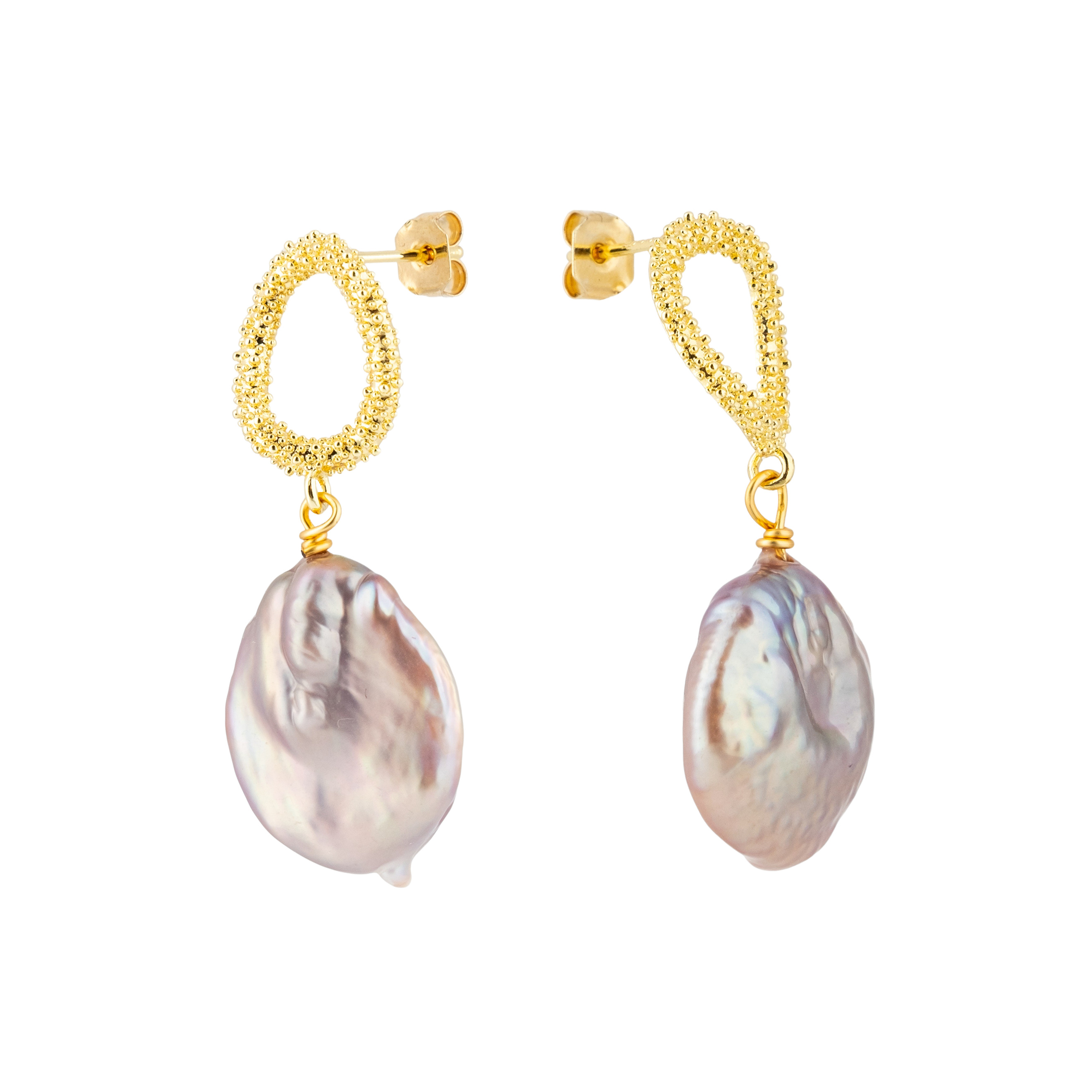 Golden earrings with pink stone
