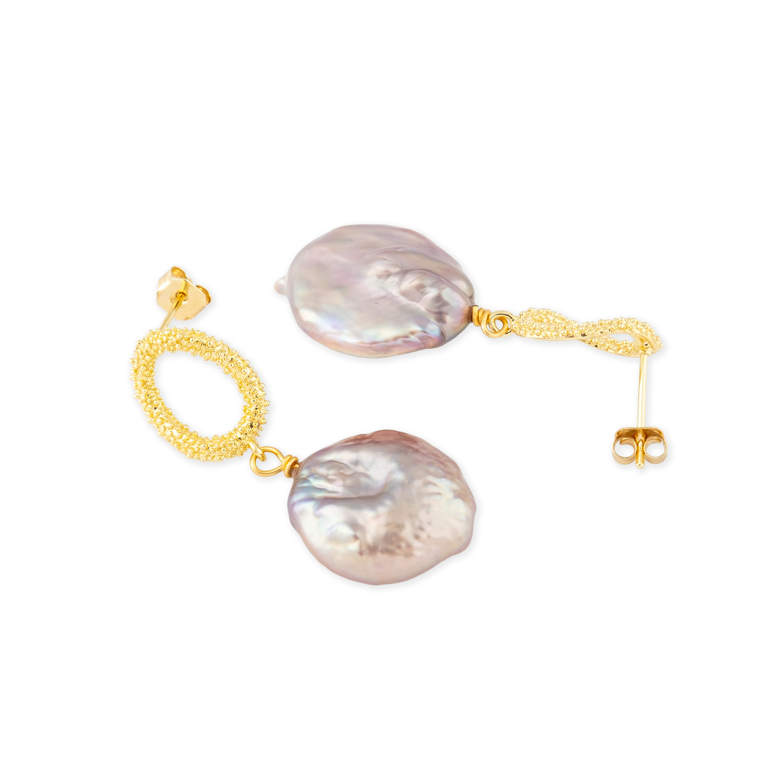 Golden earrings with pink stone