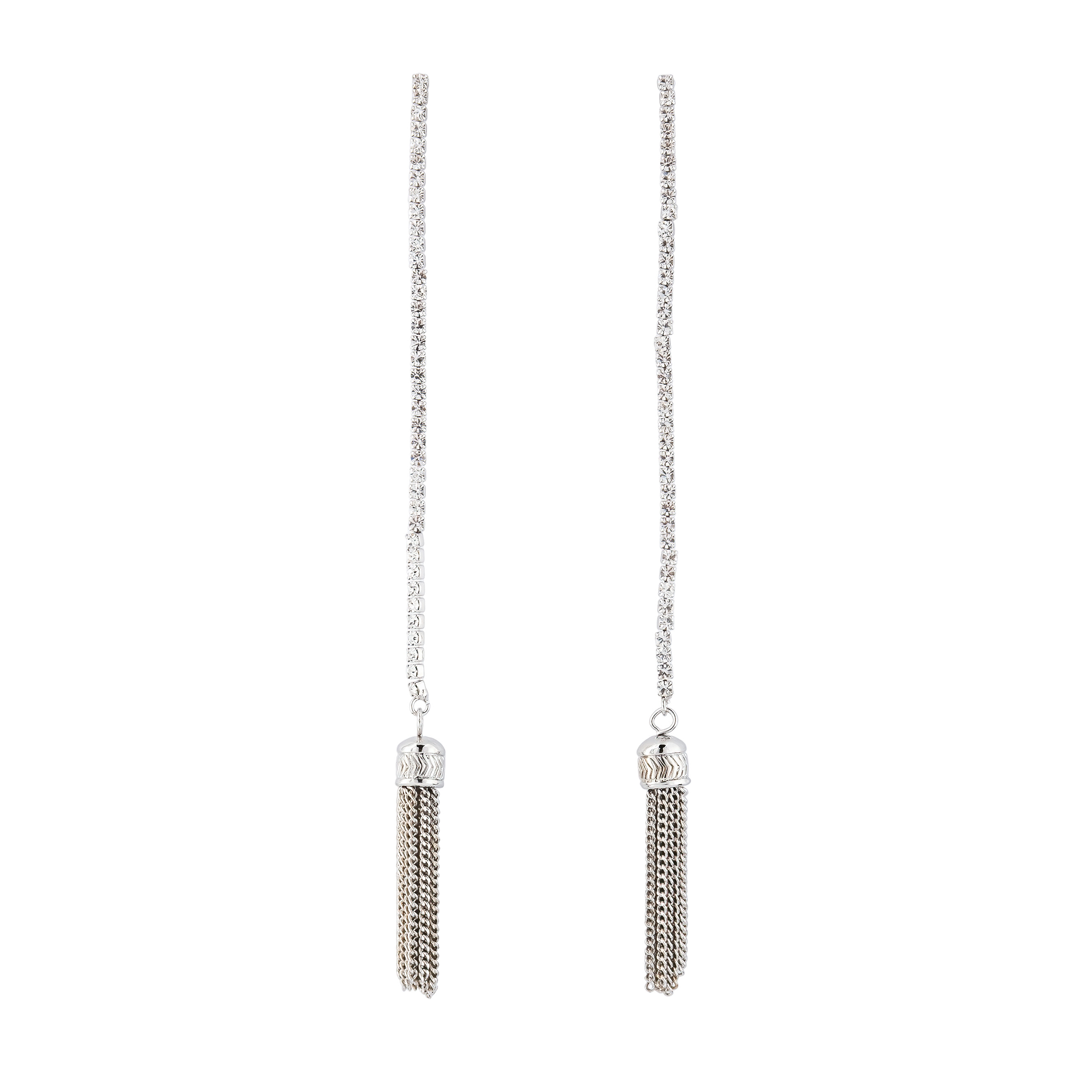 Silver earrings with tassels and crystals