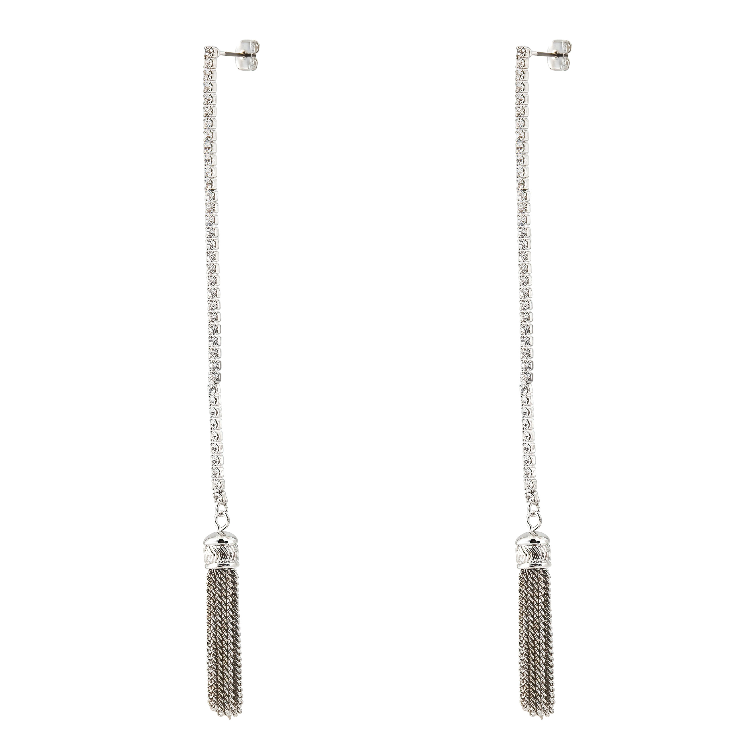 Silver earrings with tassels and crystals