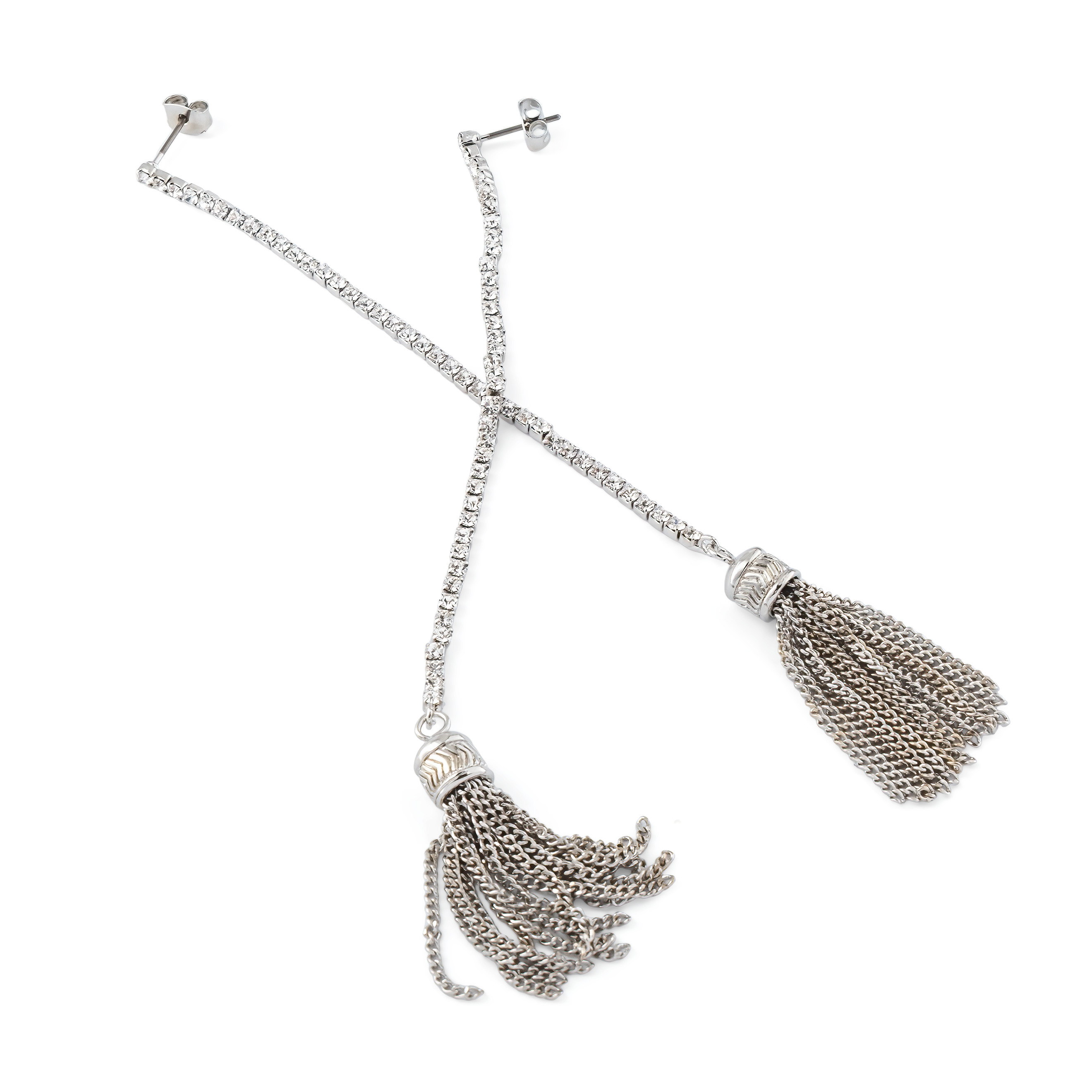 Silver earrings with tassels and crystals