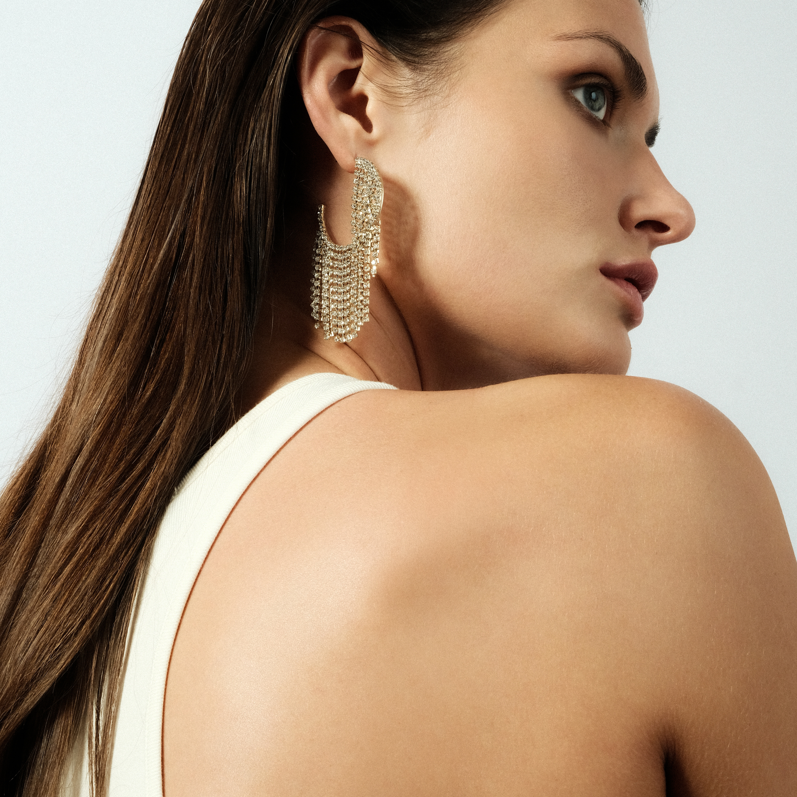 Circle Earrings with Crystal Pendants