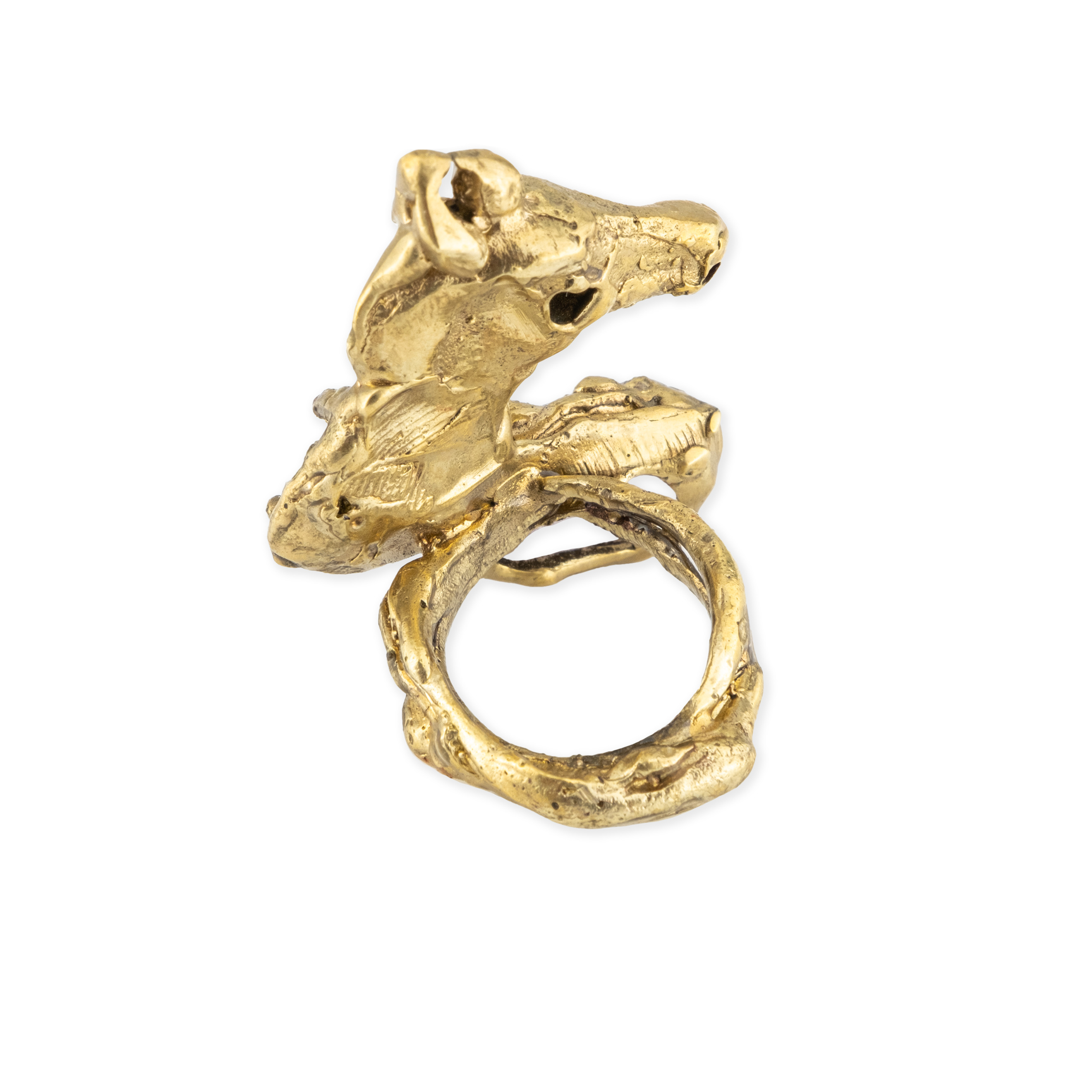 Brass ring with inserts: amethyst and pearls