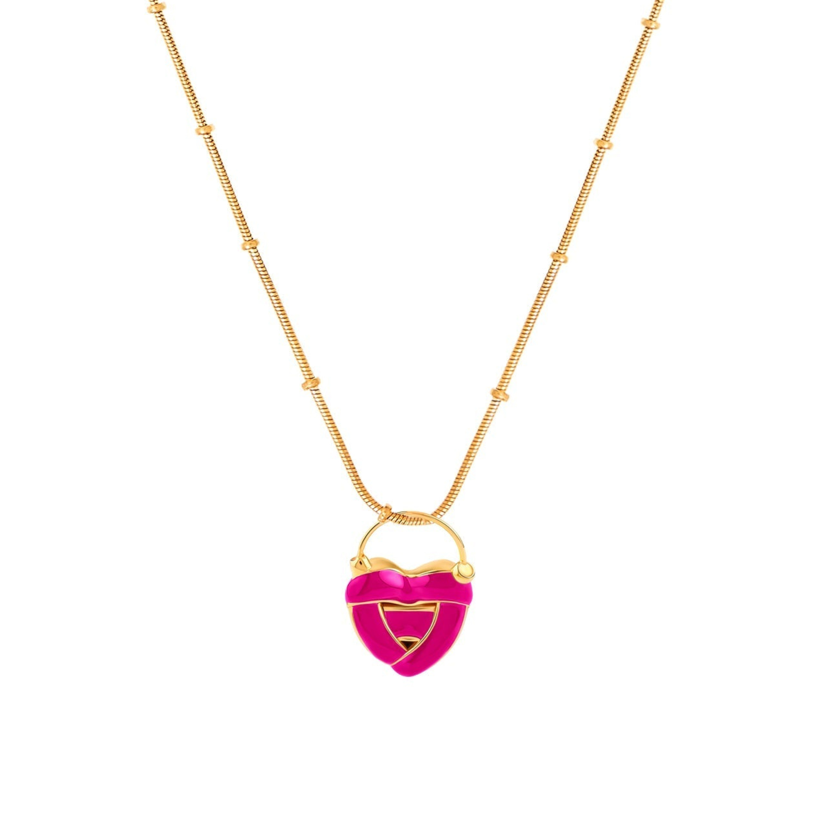 Позолоченное колье с розовым сердцем Juicy mini love locket - lipstick pink